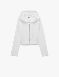 Slim Fit Uzun Kollu Kapüşonlu Fermuarlı Modal Boxy Sweatshirt