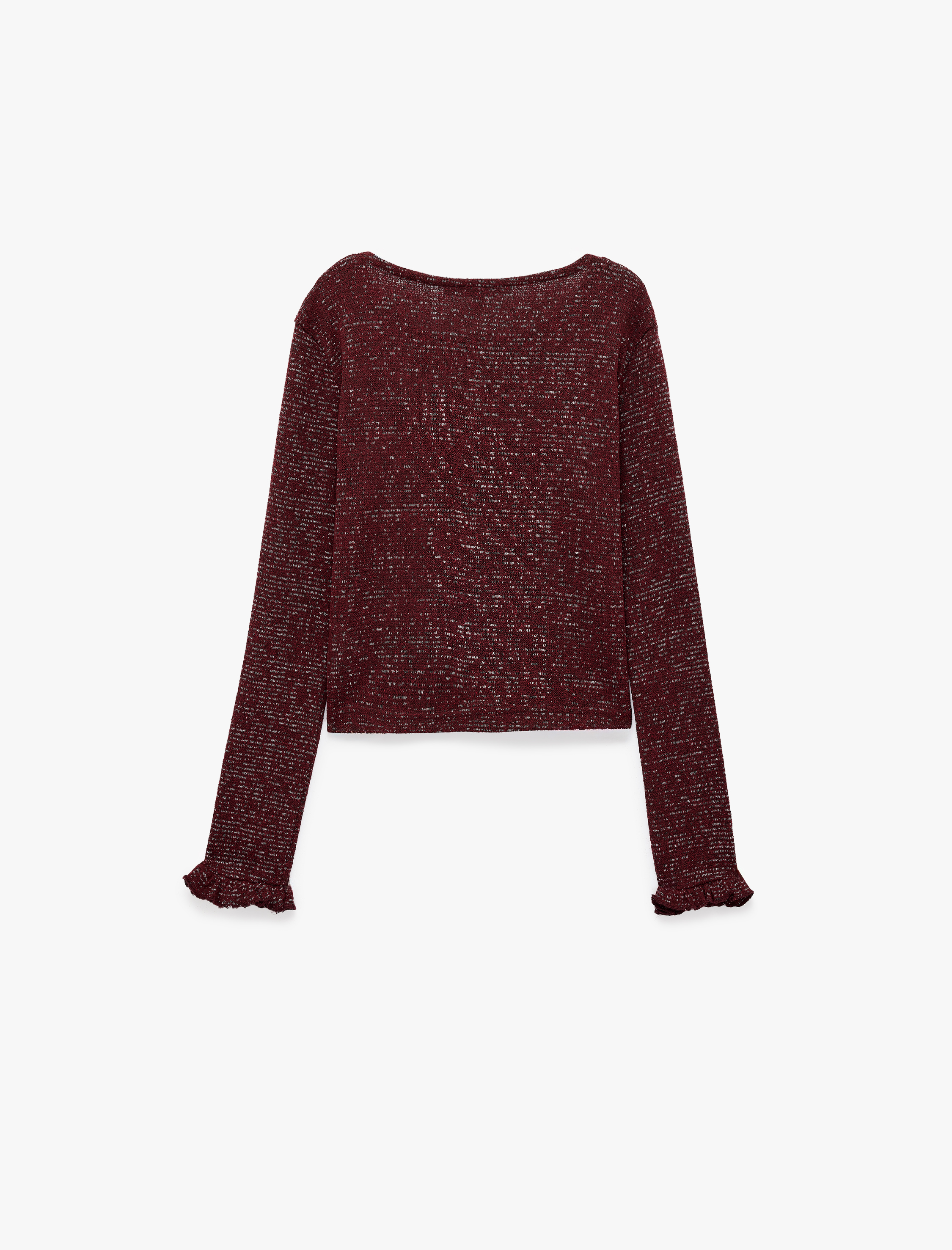 Koton Slim Fit Bisiklet Yaka Fırfırlı Uzun Kollu Mücevher Düğmeli Parıltılı Hırka görsel 2