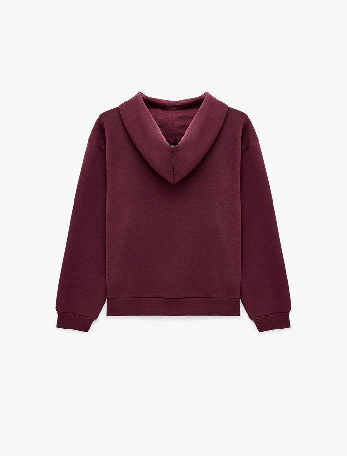  Üç İplik Şardonlu Rahat Kalıp Biyeli Cepli Kapüşonlu Yarım Fermuarlı Sweatshirt
