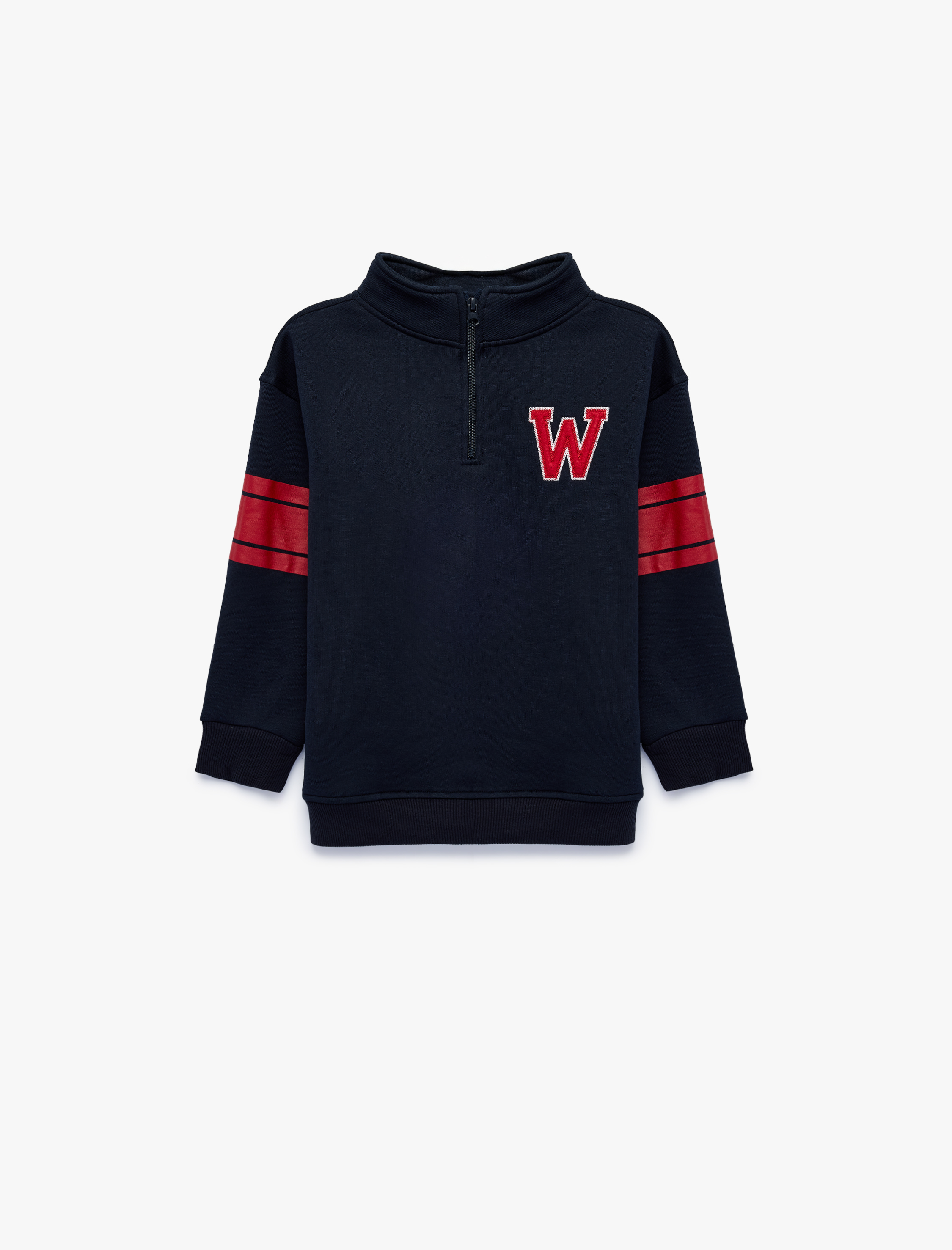  Erkek Çocuk Pamuklu Şardonlu Dik Yaka Uzun Kollu Baskılı Oversize Fermuarlı Sweatshirt
