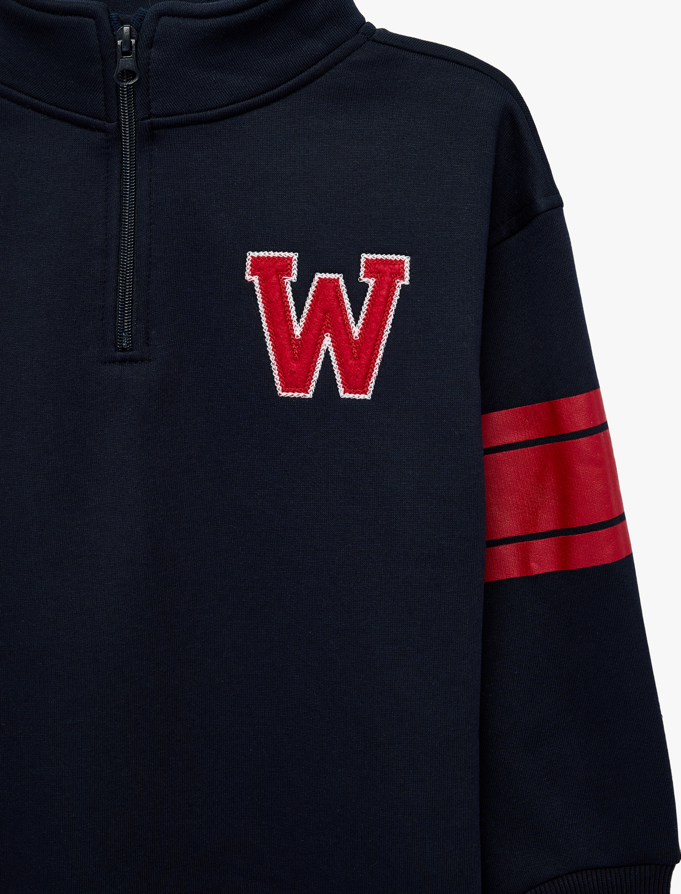  Erkek Çocuk Pamuklu Şardonlu Dik Yaka Uzun Kollu Baskılı Oversize Fermuarlı Sweatshirt
