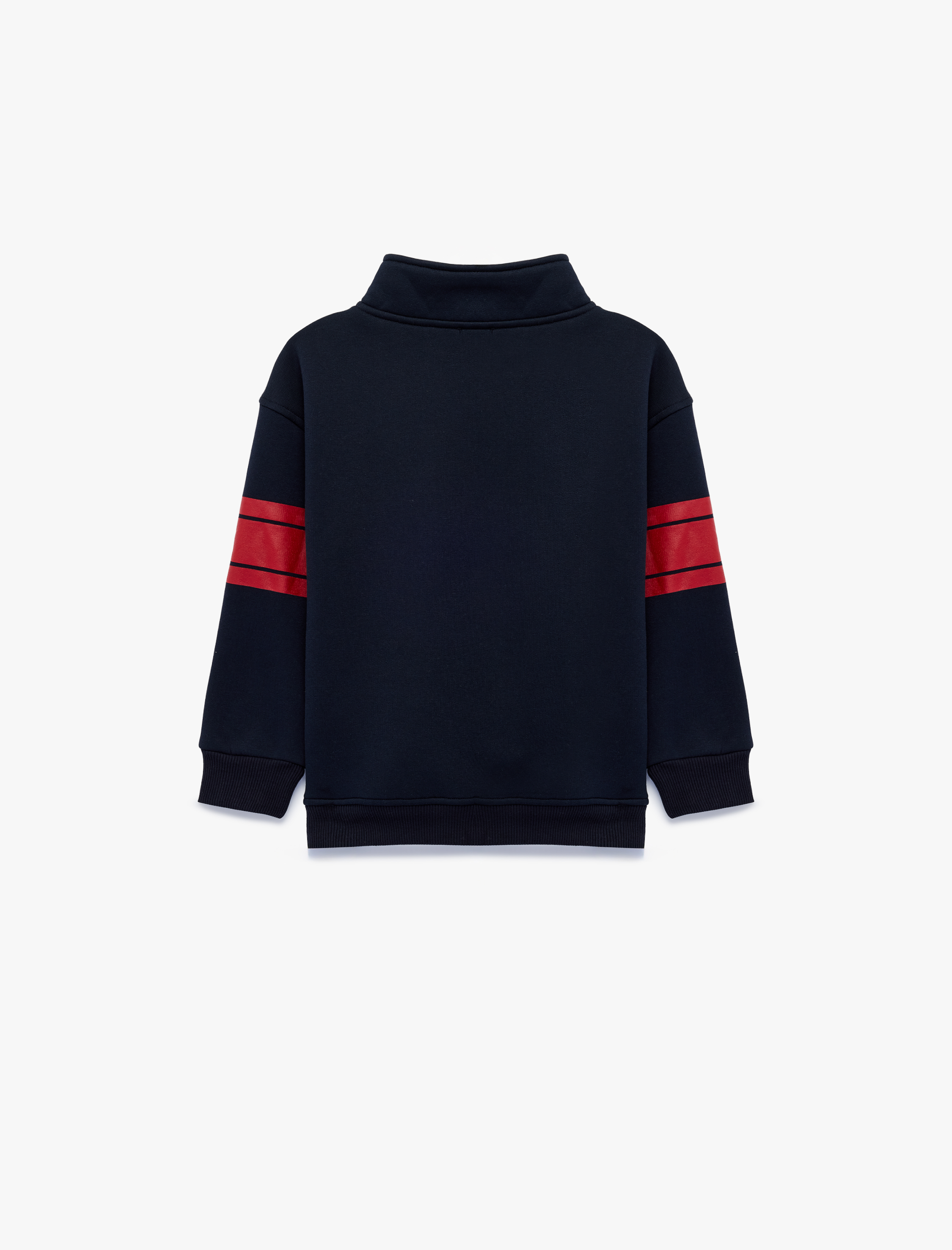  Erkek Çocuk Pamuklu Şardonlu Dik Yaka Uzun Kollu Baskılı Oversize Fermuarlı Sweatshirt