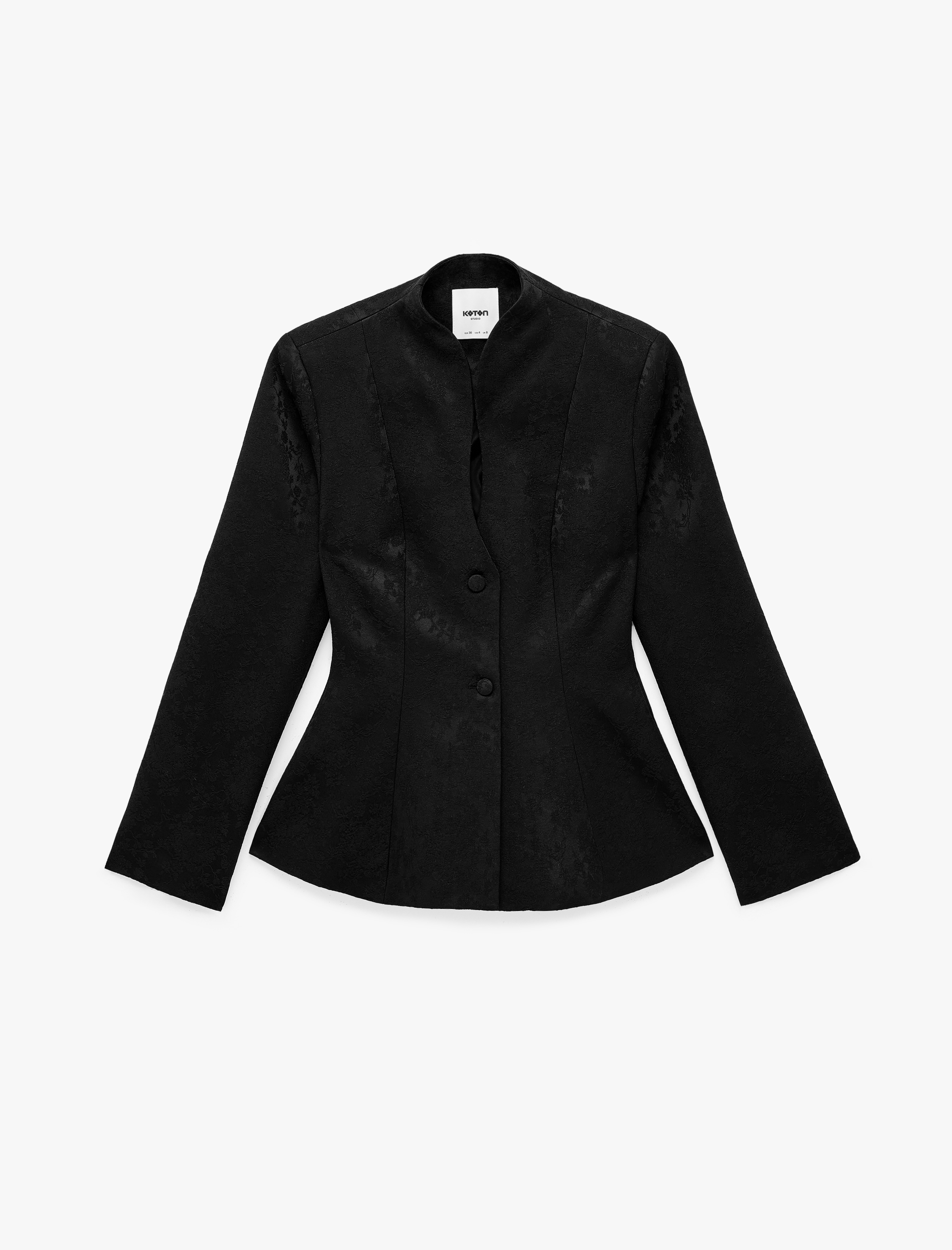   Jakarlı Uzun Kollu Düğmeli Mandarin Yaka Blazer Ceket