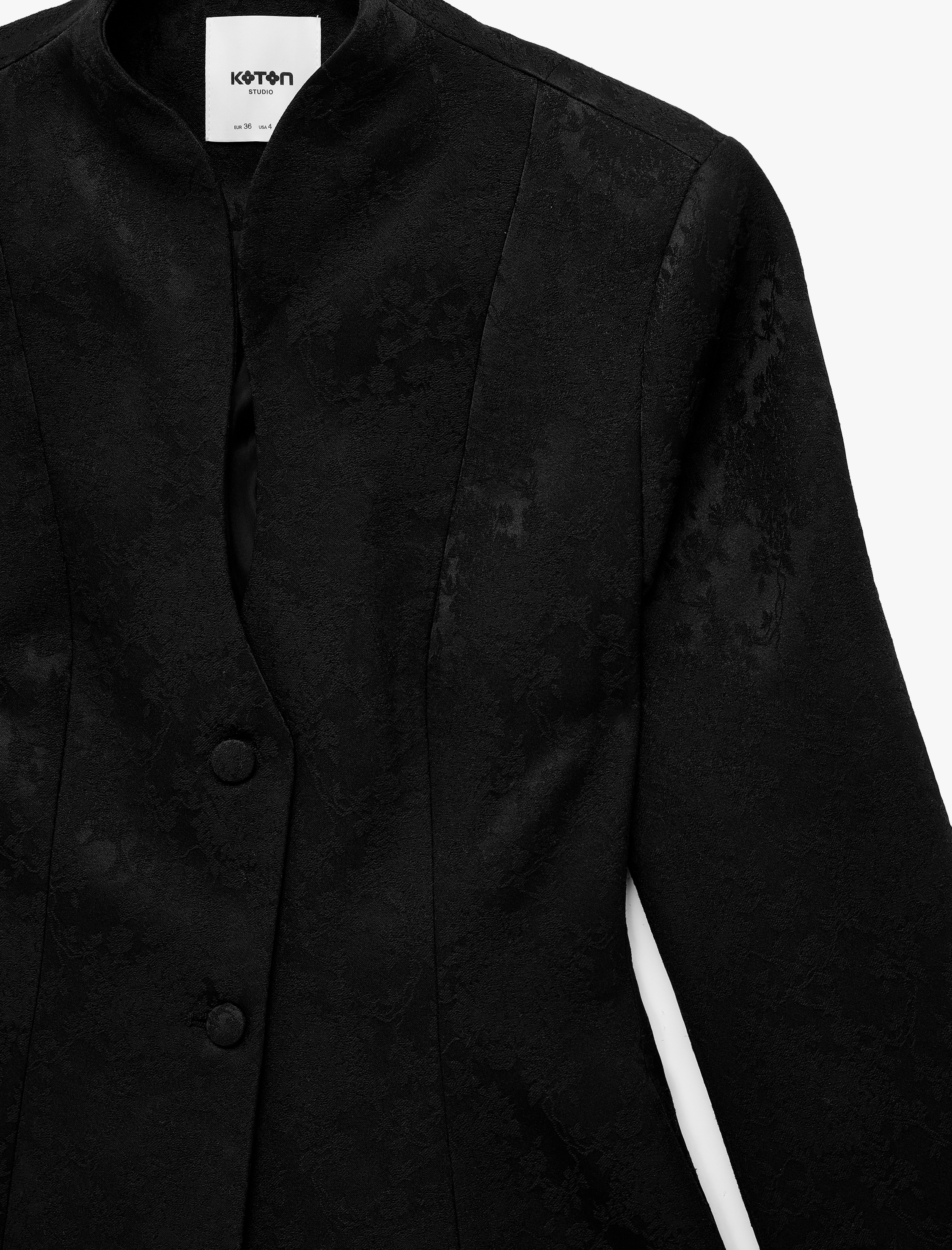   Jakarlı Uzun Kollu Düğmeli Mandarin Yaka Blazer Ceket