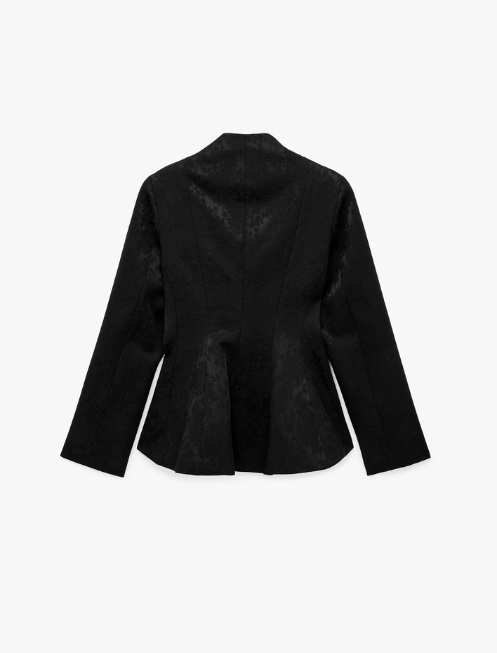  Jakarlı Uzun Kollu Düğmeli Mandarin Yaka Blazer Ceket