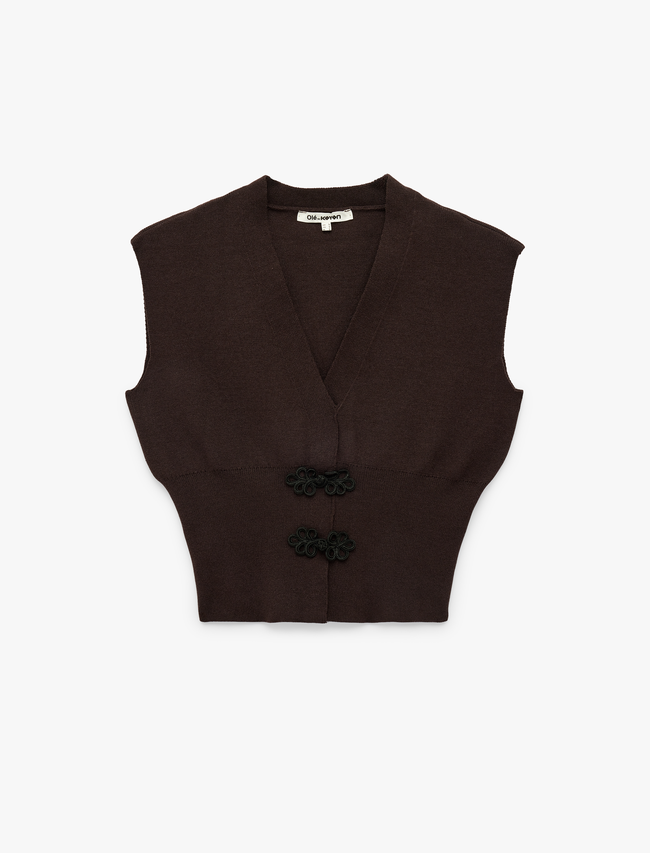 Koton Slim Fit V Yaka Kolsuz Süslü Düğmeli Triko Yelek