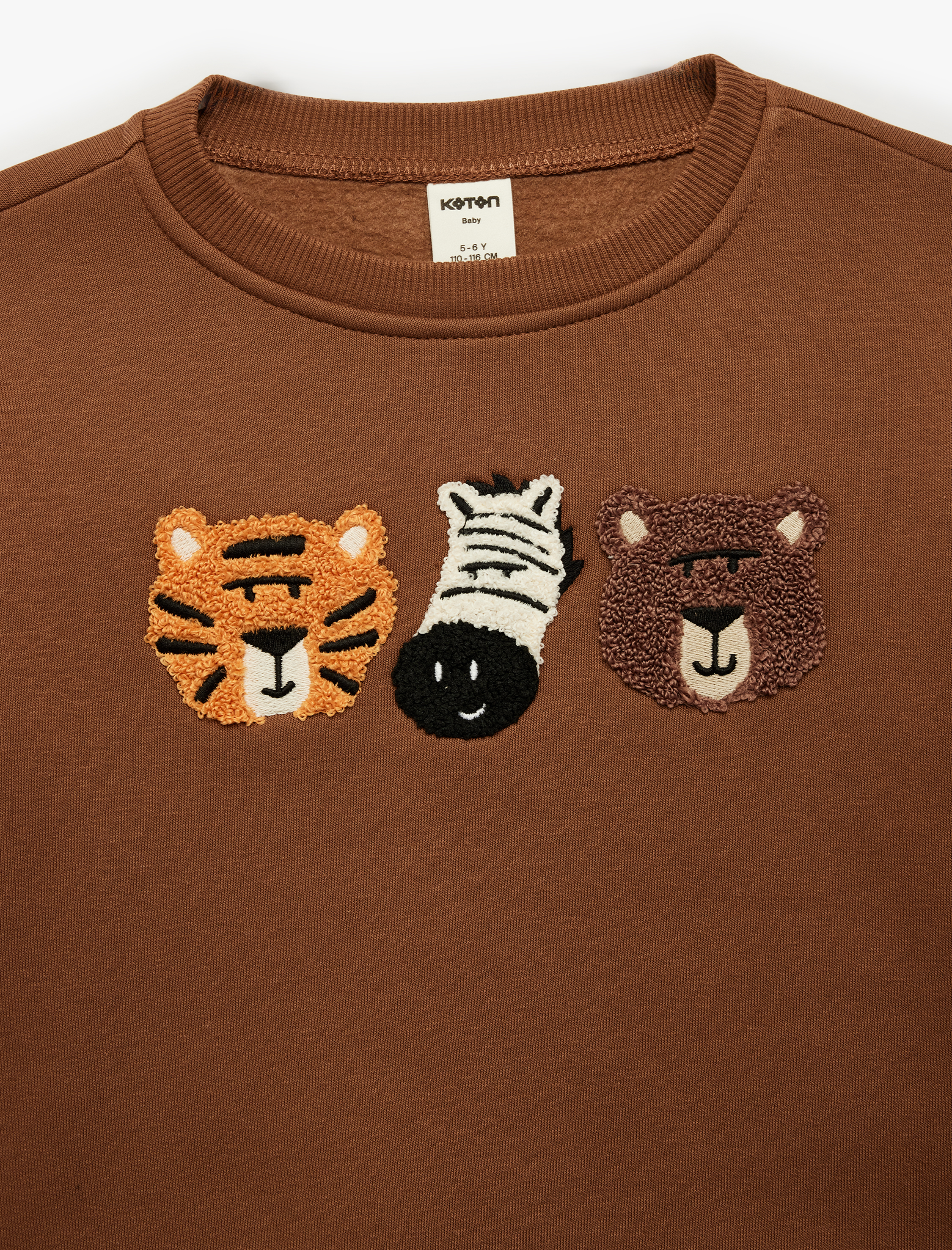  Erkek Bebek Nakışlı Şardonlu Bisiklet Yaka Uzun Kollu Oversize Sweatshirt