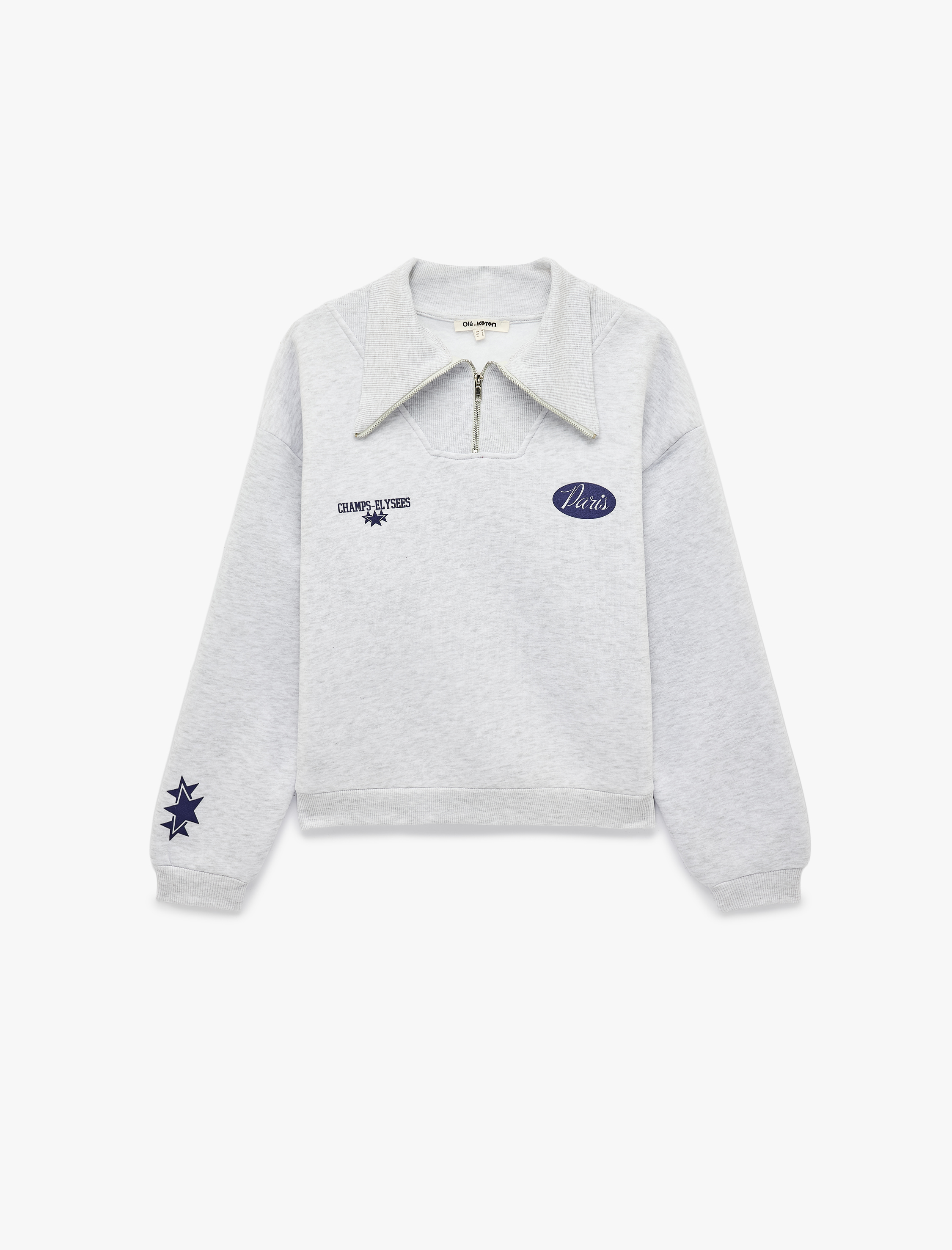 Koton Üç İplik Şardonlu Rahat Kalıp Yarım Fermuarlı Uzun Kollu Baskılı Sweatshirt