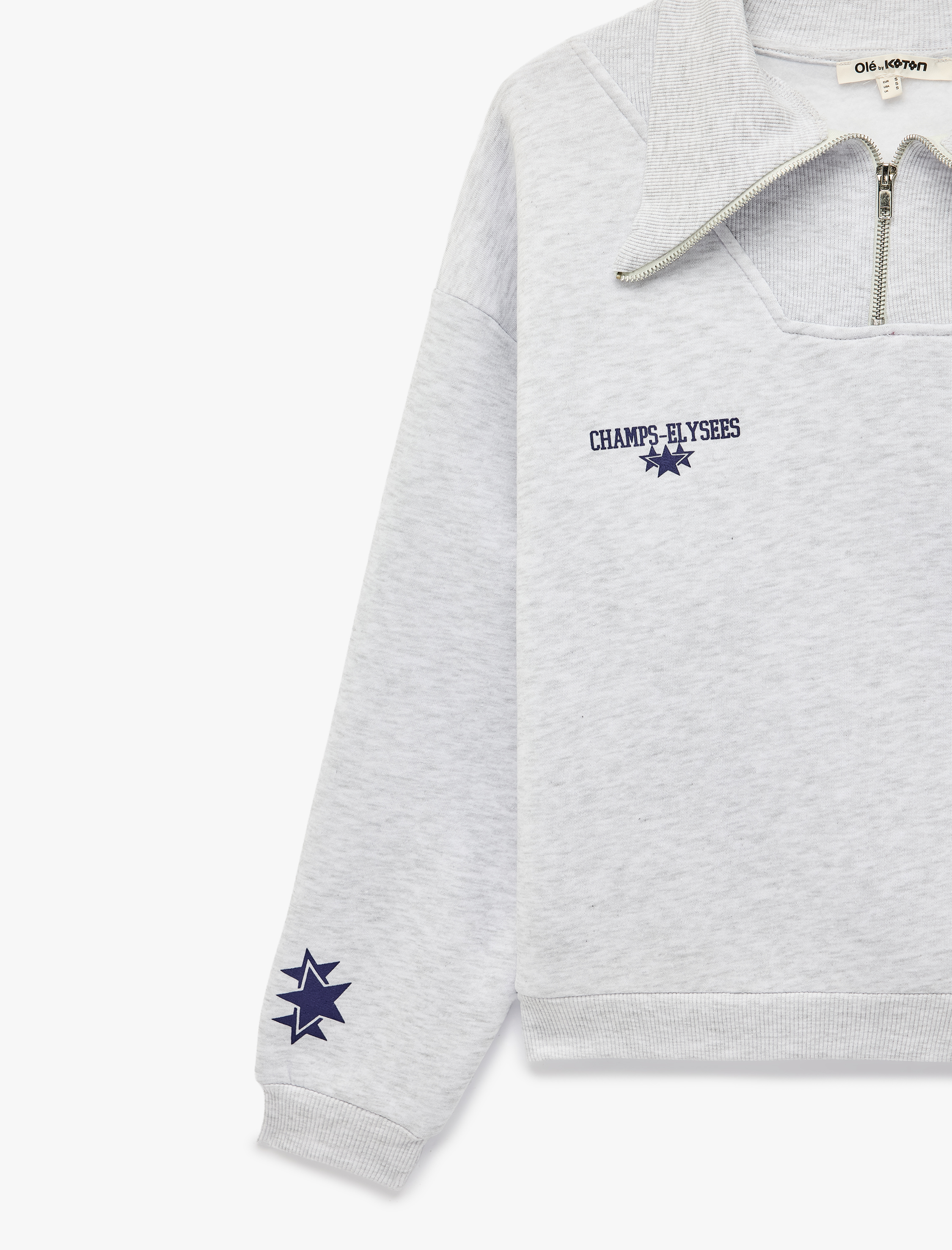 Koton Üç İplik Şardonlu Rahat Kalıp Yarım Fermuarlı Uzun Kollu Baskılı Sweatshirt görsel 3