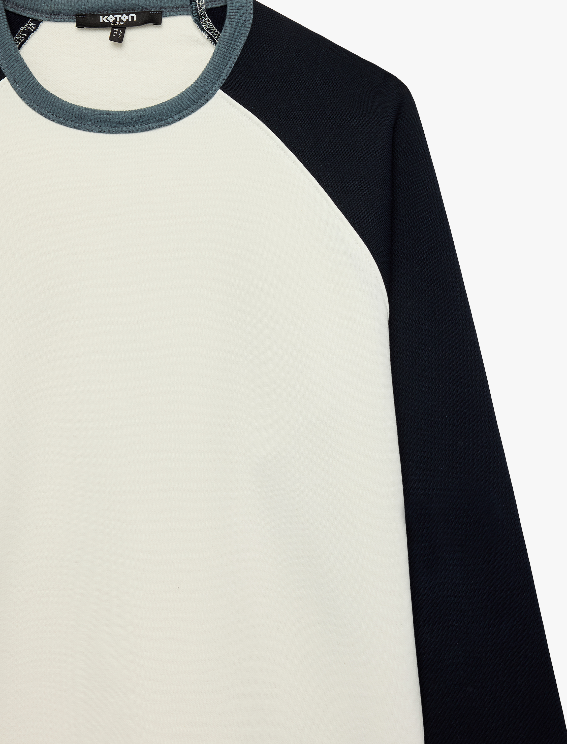   Pamuklu Şardonlu Renk Kontrastlı Bisiklet Yaka Uzun Reglan Kollu Sweatshirt
