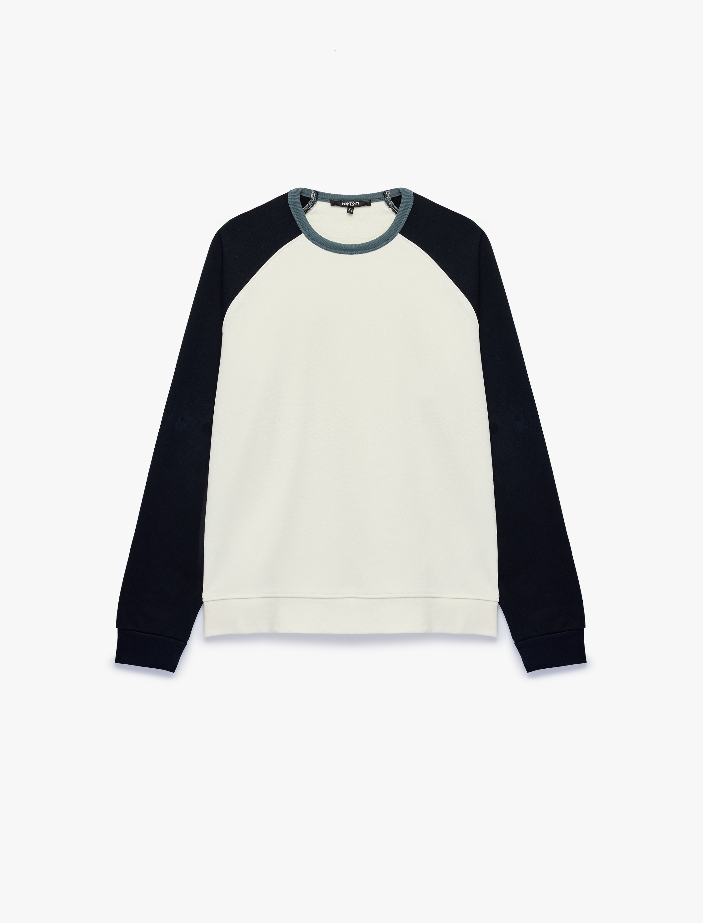   Pamuklu Şardonlu Renk Kontrastlı Bisiklet Yaka Uzun Reglan Kollu Sweatshirt