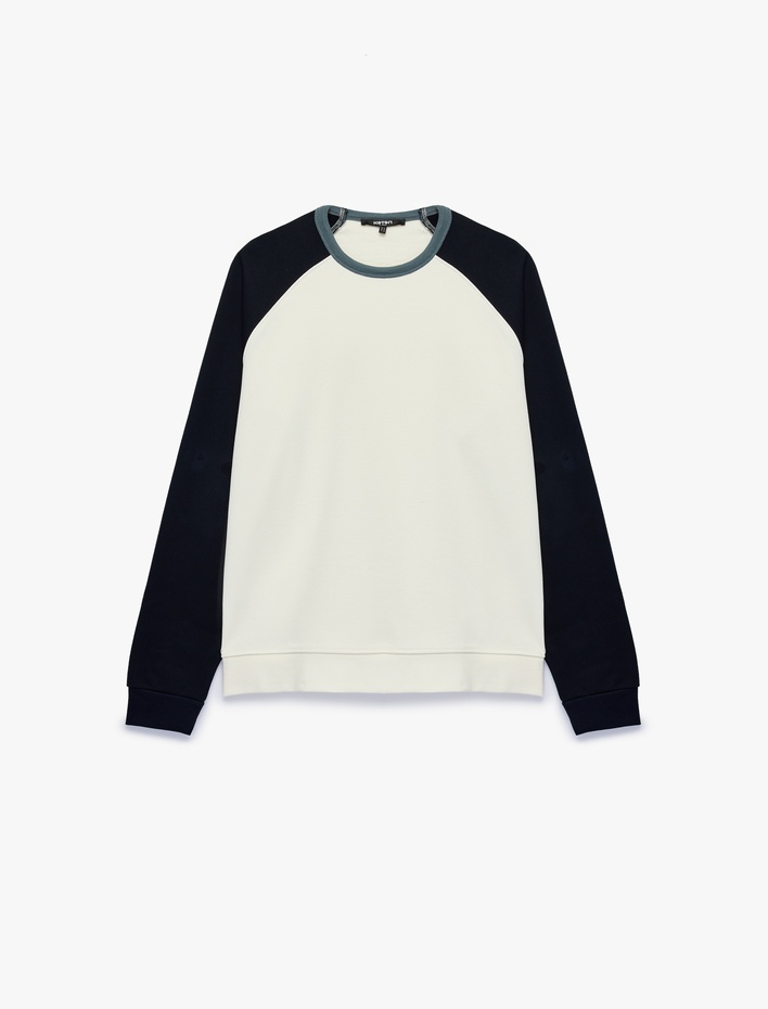  Pamuklu Şardonlu Renk Kontrastlı Bisiklet Yaka Uzun Reglan Kollu Sweatshirt