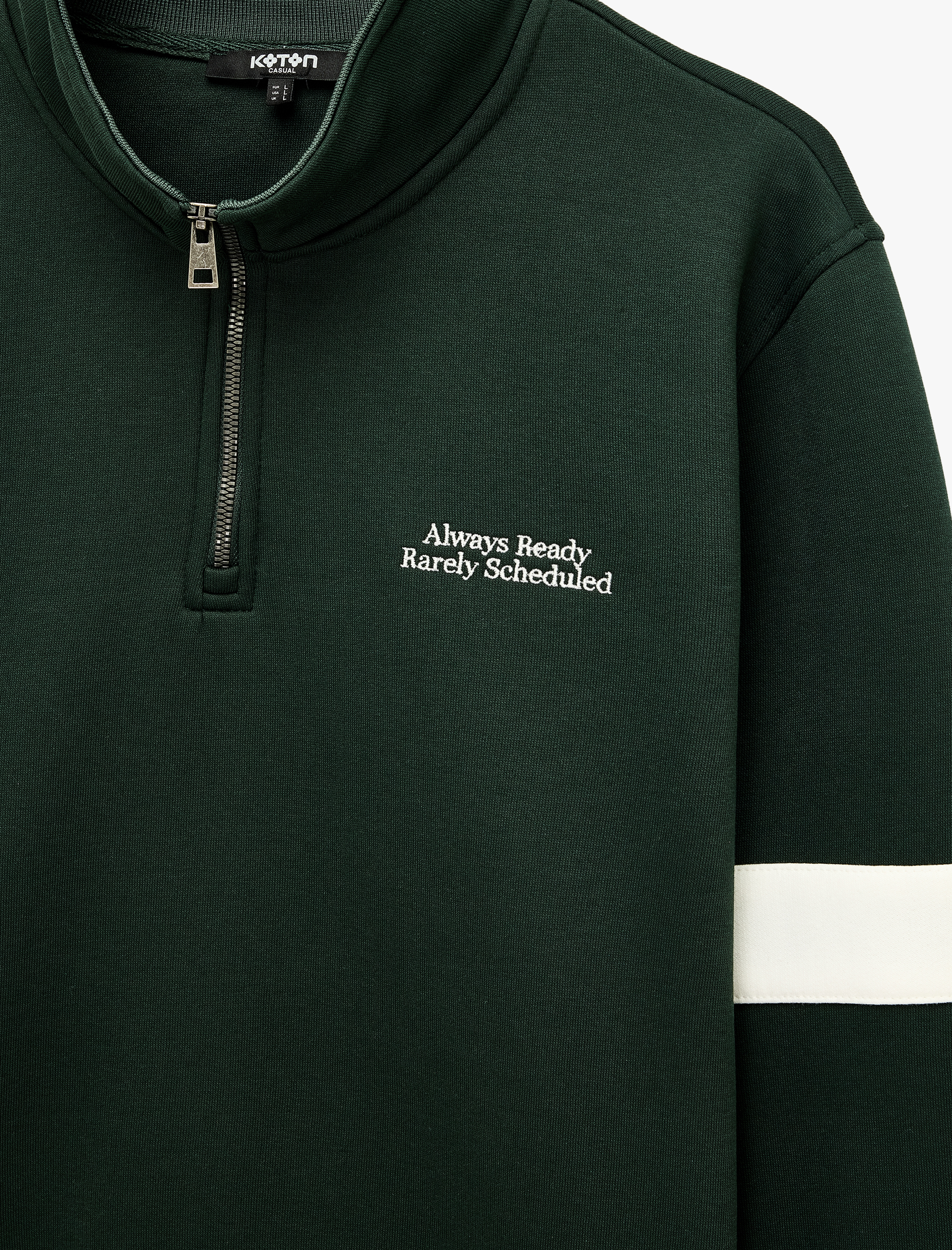   Şardonlu Uzun Kollu Kolej Nakışlı Renk Kontrastlı Yarım Fermuarlı Sweatshirt