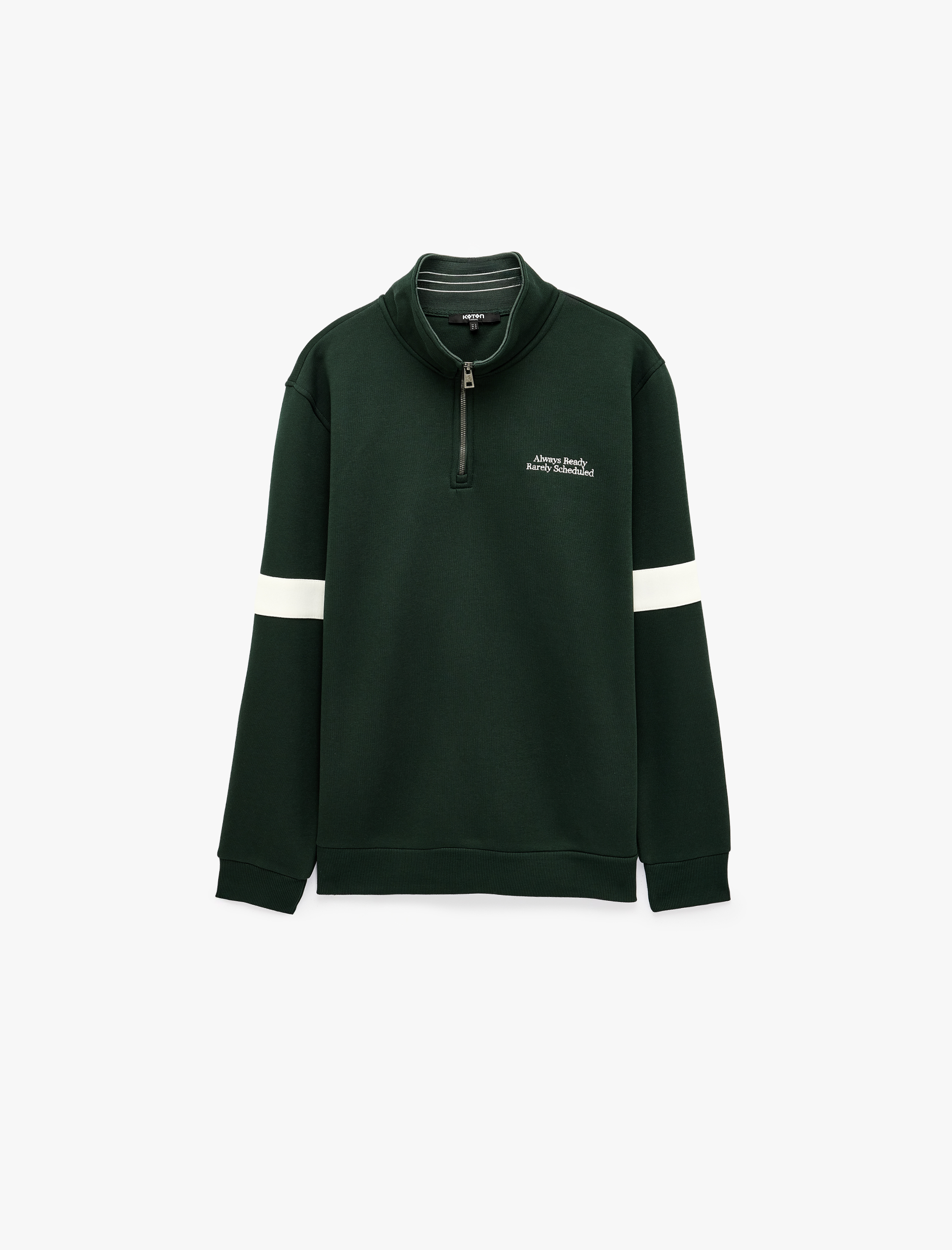   Şardonlu Uzun Kollu Kolej Nakışlı Renk Kontrastlı Yarım Fermuarlı Sweatshirt