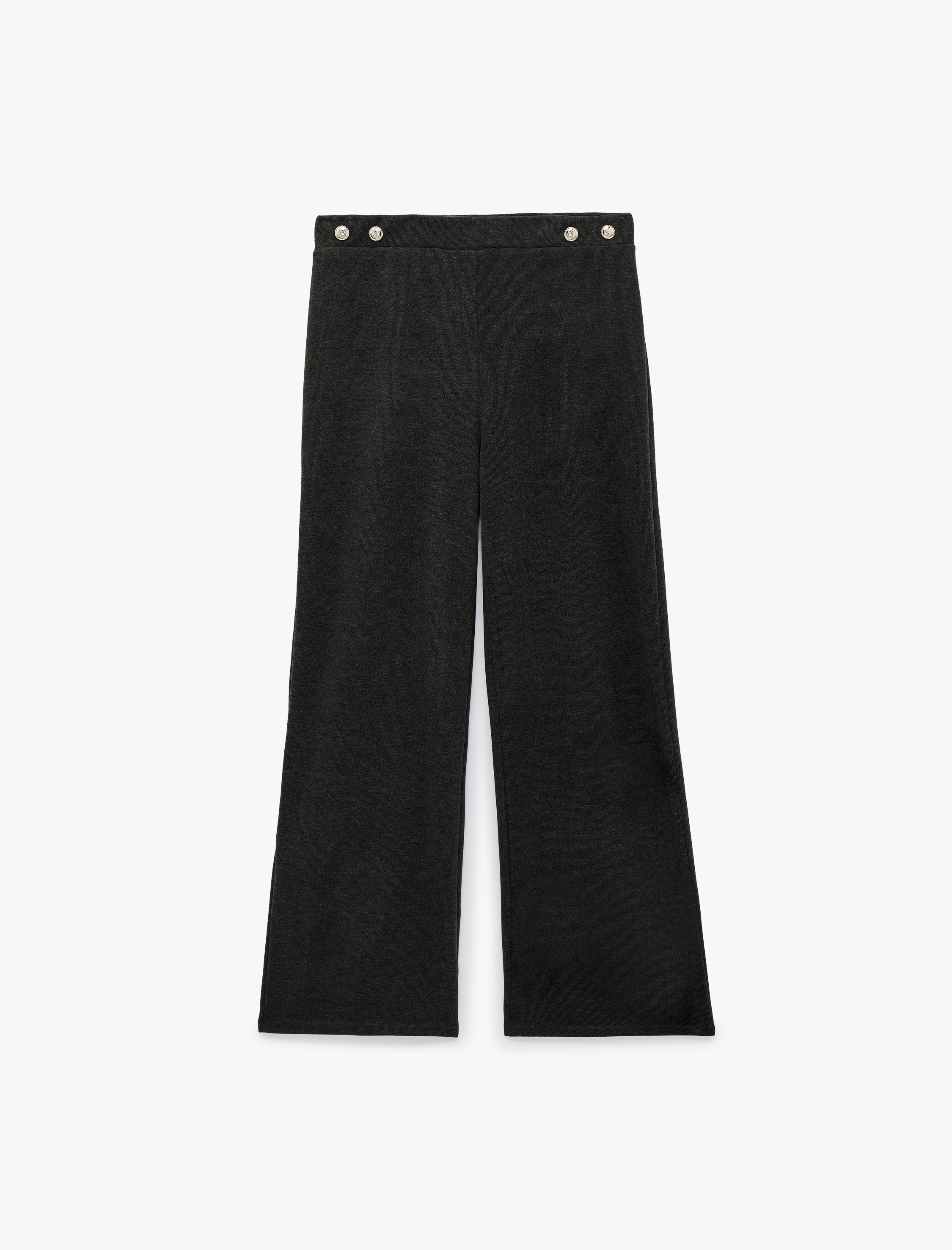 Koton Slim Fit Süs Düğmeli Düz Bol Paça Pantolon