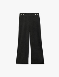 Slim Fit Süs Düğmeli Düz Bol Paça Pantolon