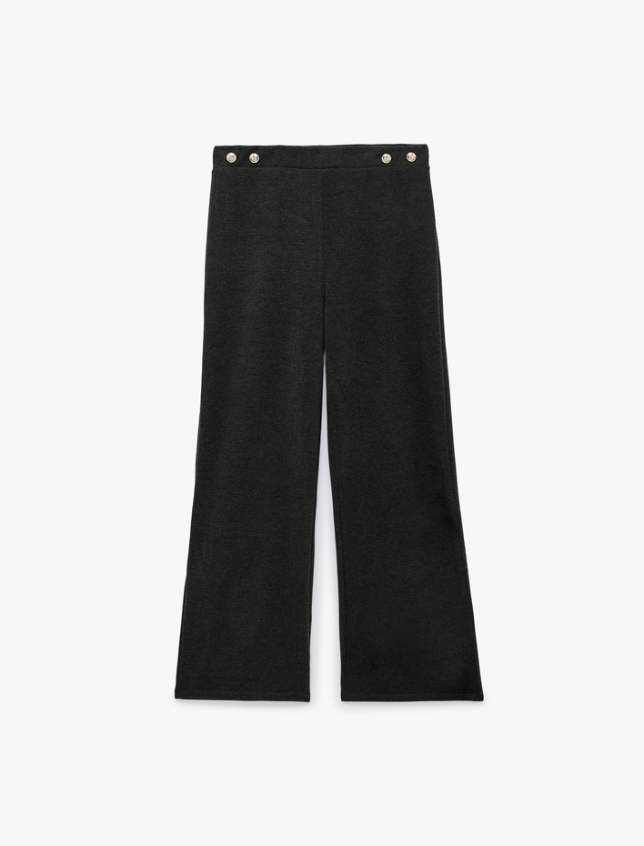  Slim Fit Süs Düğmeli Düz Bol Paça Pantolon