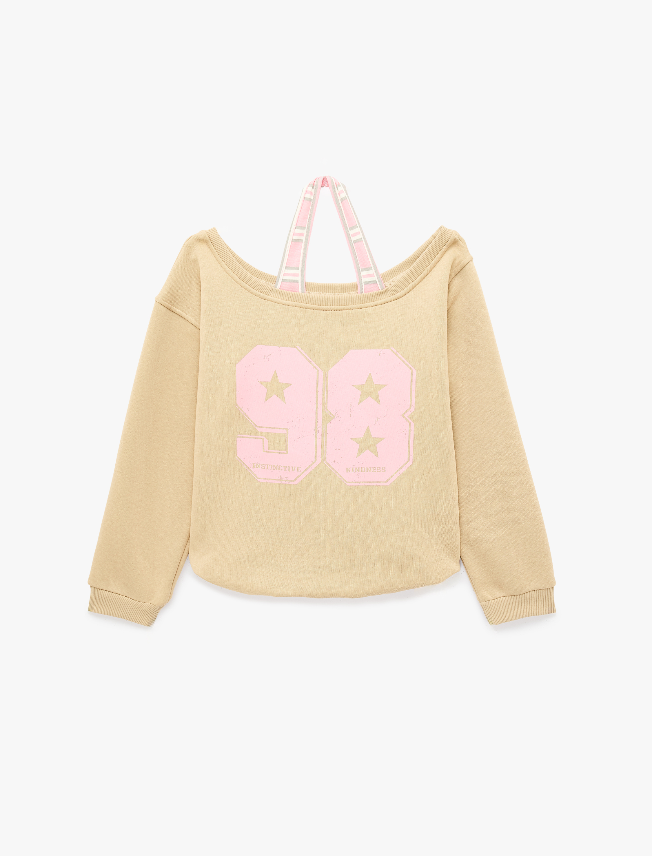 Koton Şardonlu Rahat Kalıp Kayık Yaka Uzun Kollu Katmanlı Baskılı Sweatshirt