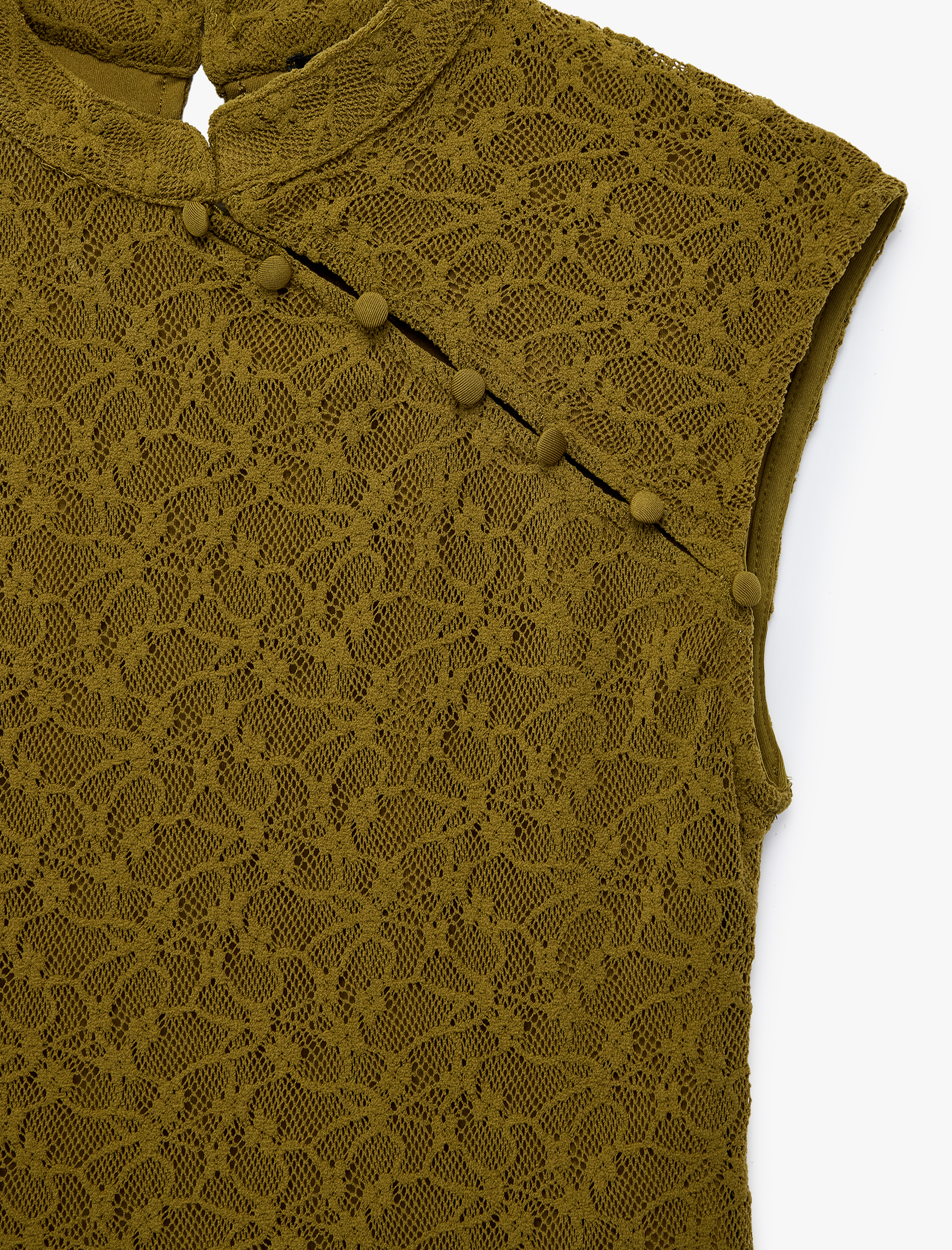 Koton Slim Fit Dik Qipao Yaka Kolsuz Düğmeli Dantelli Bluz görsel 3