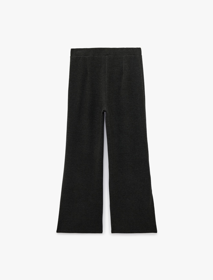  Slim Fit Süs Düğmeli Düz Bol Paça Pantolon