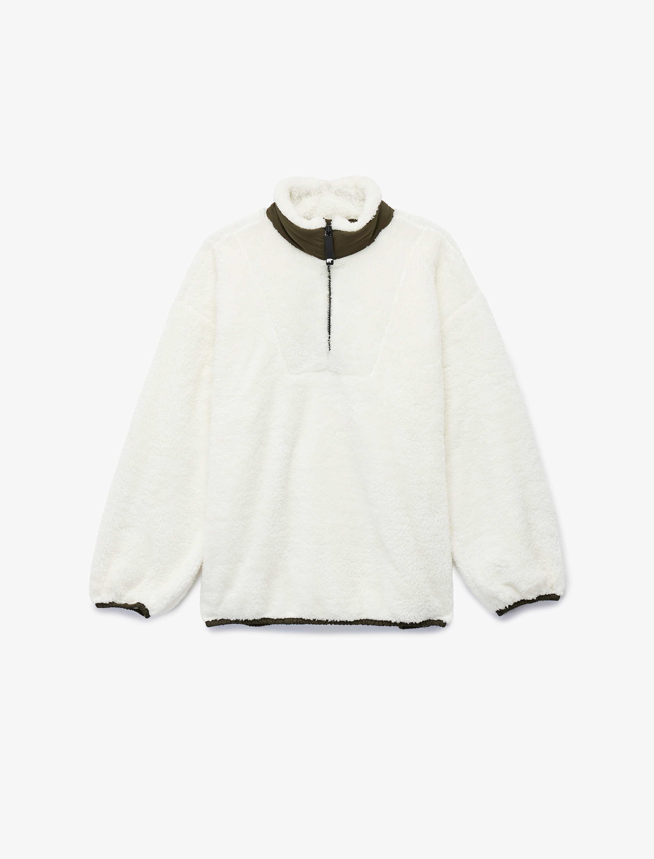  Erkek Çocuk Dik Yaka Uzun Kollu Yarım Fermuarlı Oversize Polar Sweatshirt