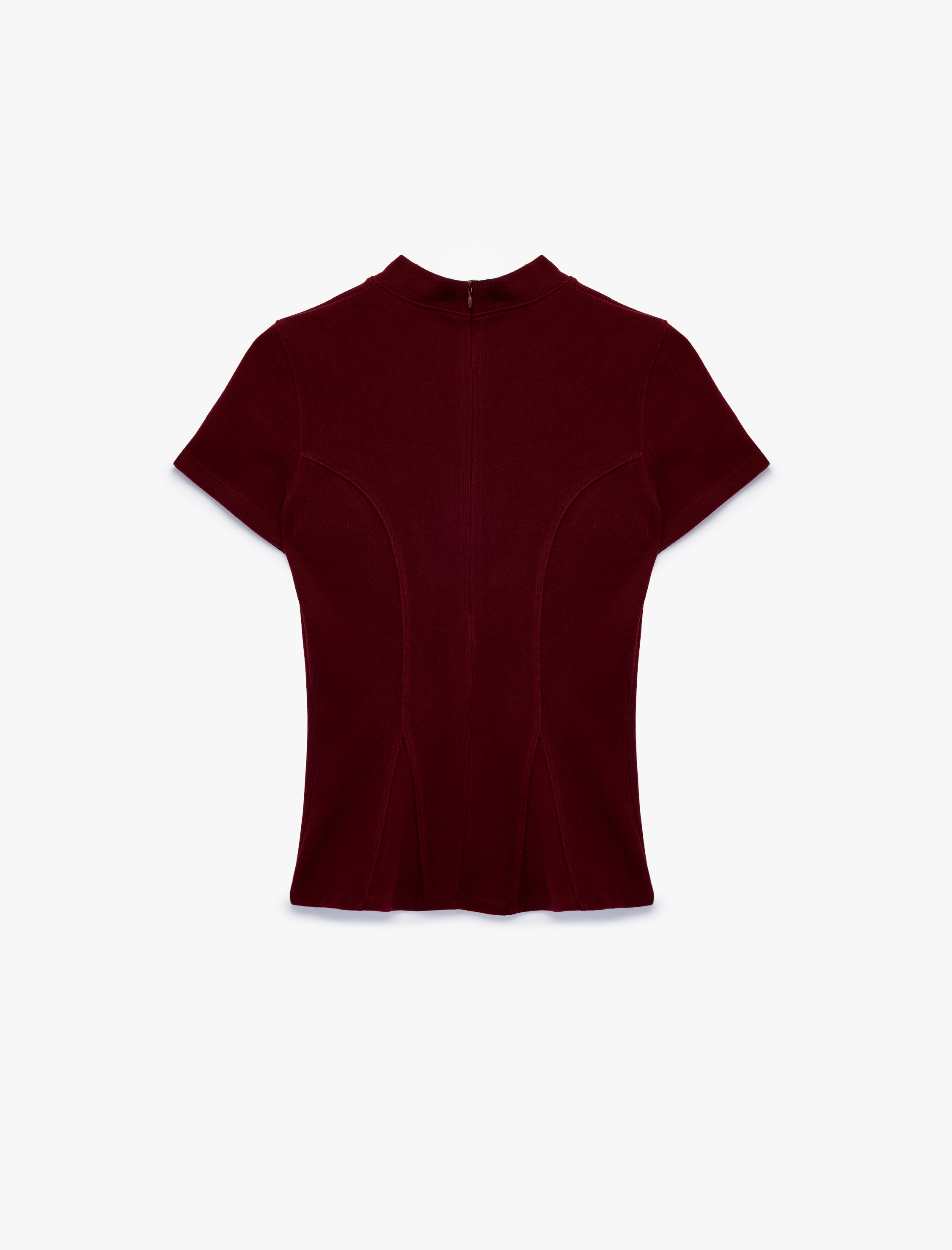 Koton Slim Fit Dokulu Dik Yaka Kısa Kollu Peplum Bluz görsel 2