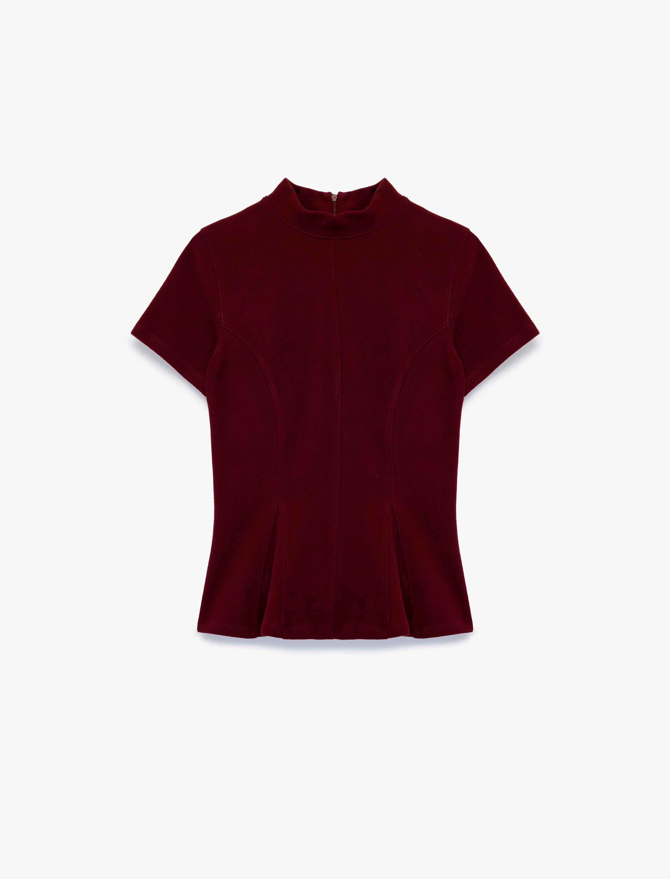 Koton Slim Fit Dokulu Dik Yaka Kısa Kollu Peplum Bluz