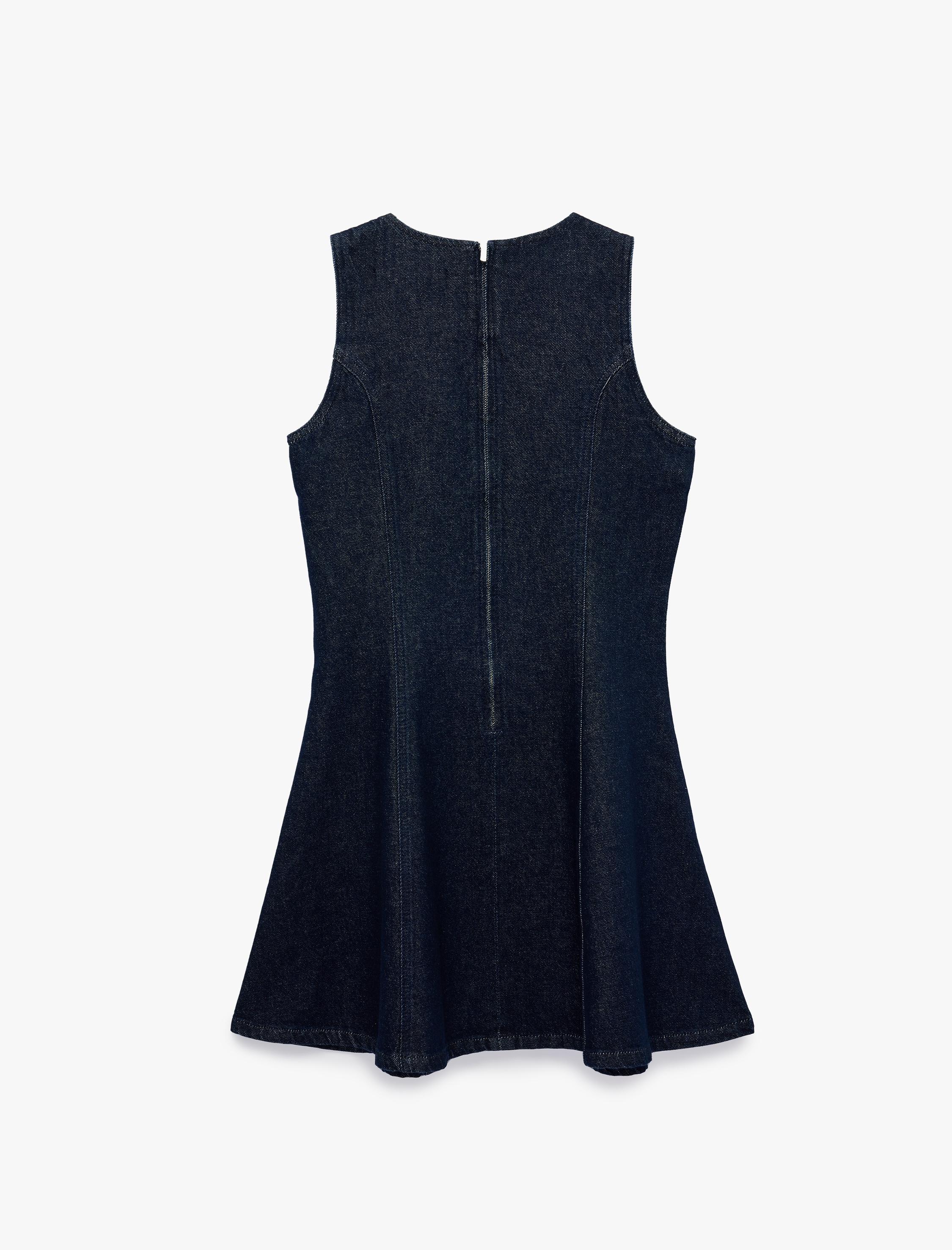   Pamuklu Süslü Kapamalı Mandarin Qipao Yaka Kolsuz Mini Denim Elbise