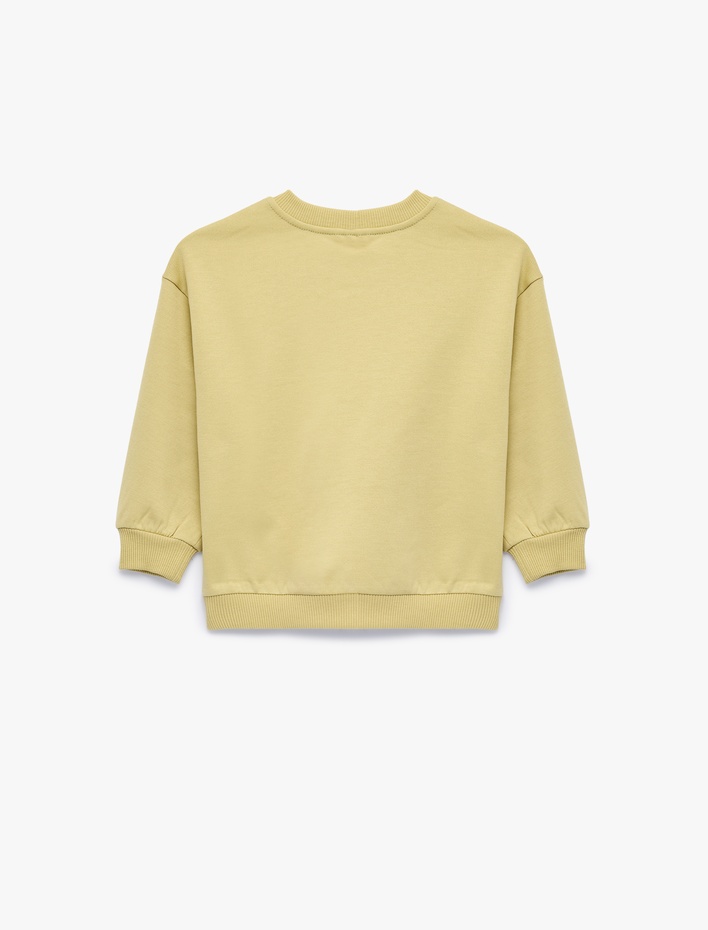 Erkek Bebek Dinozor Baskılı Şardonlu Bisiklet Yaka Uzun Kollu Pamuklu Sweatshirt