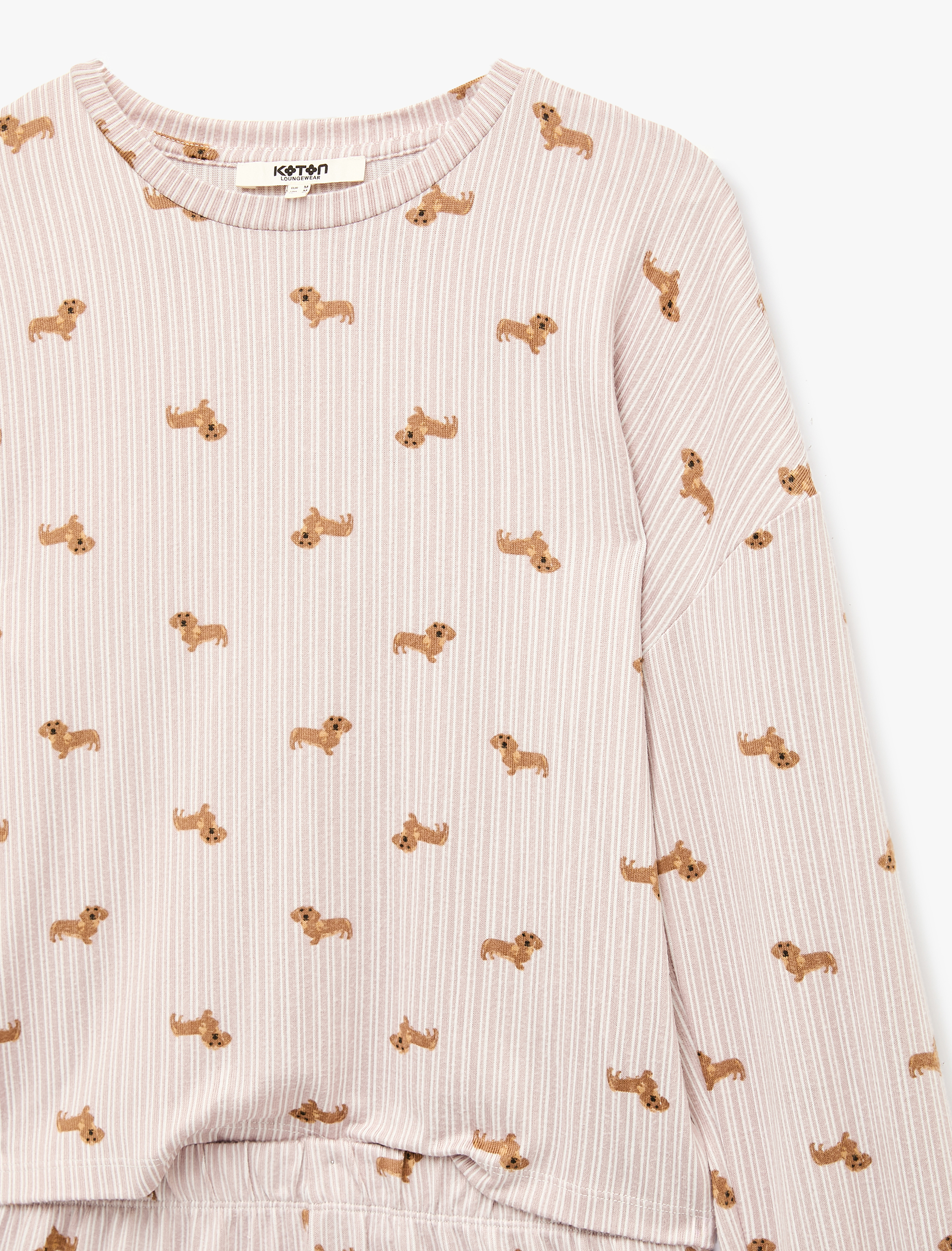 Koton Köpek Baskılı Rahat Kesim Uzun Kollu Şortlu Çizgili Pijama Takımı görsel 4