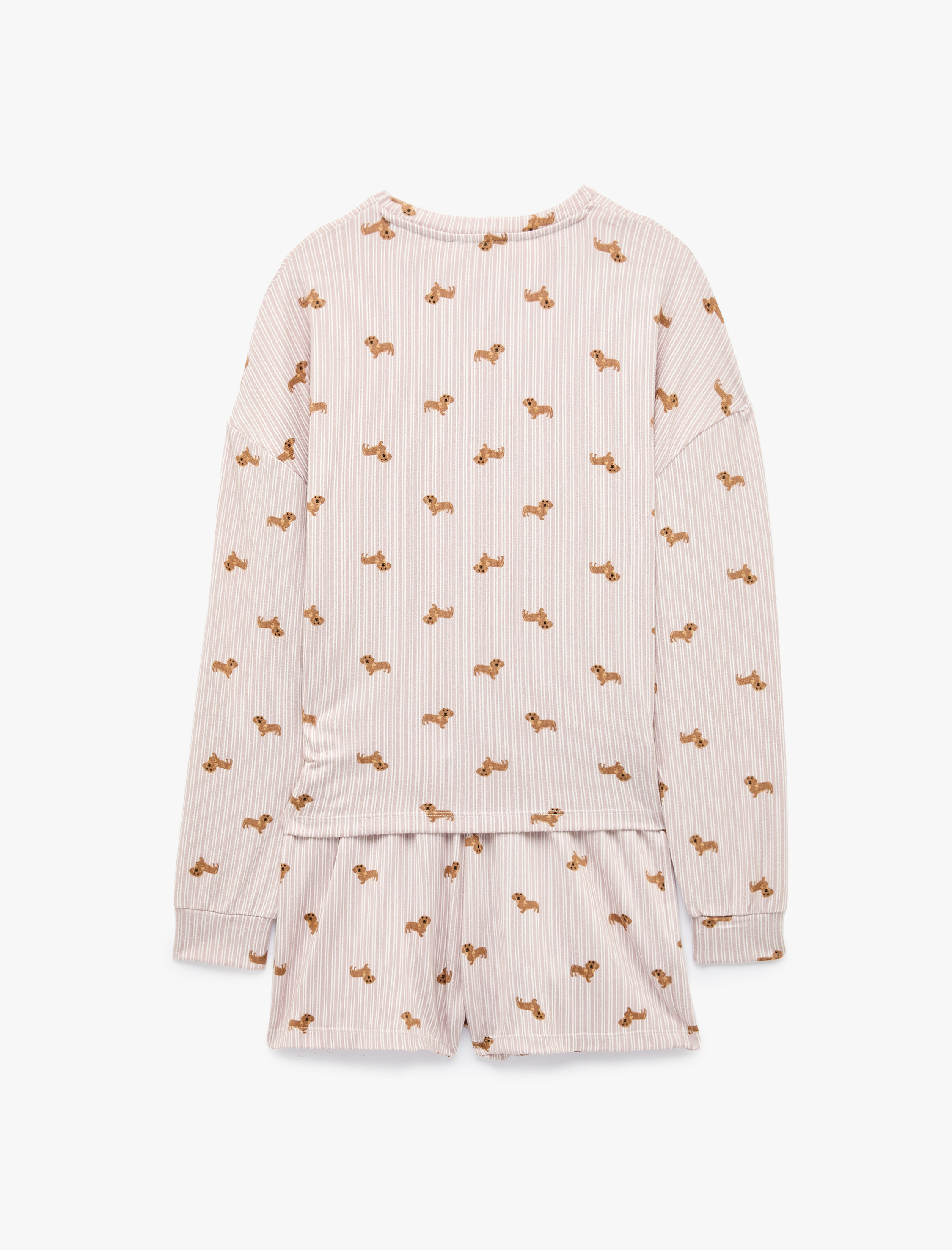 Koton Köpek Baskılı Rahat Kesim Uzun Kollu Şortlu Çizgili Pijama Takımı görsel 3