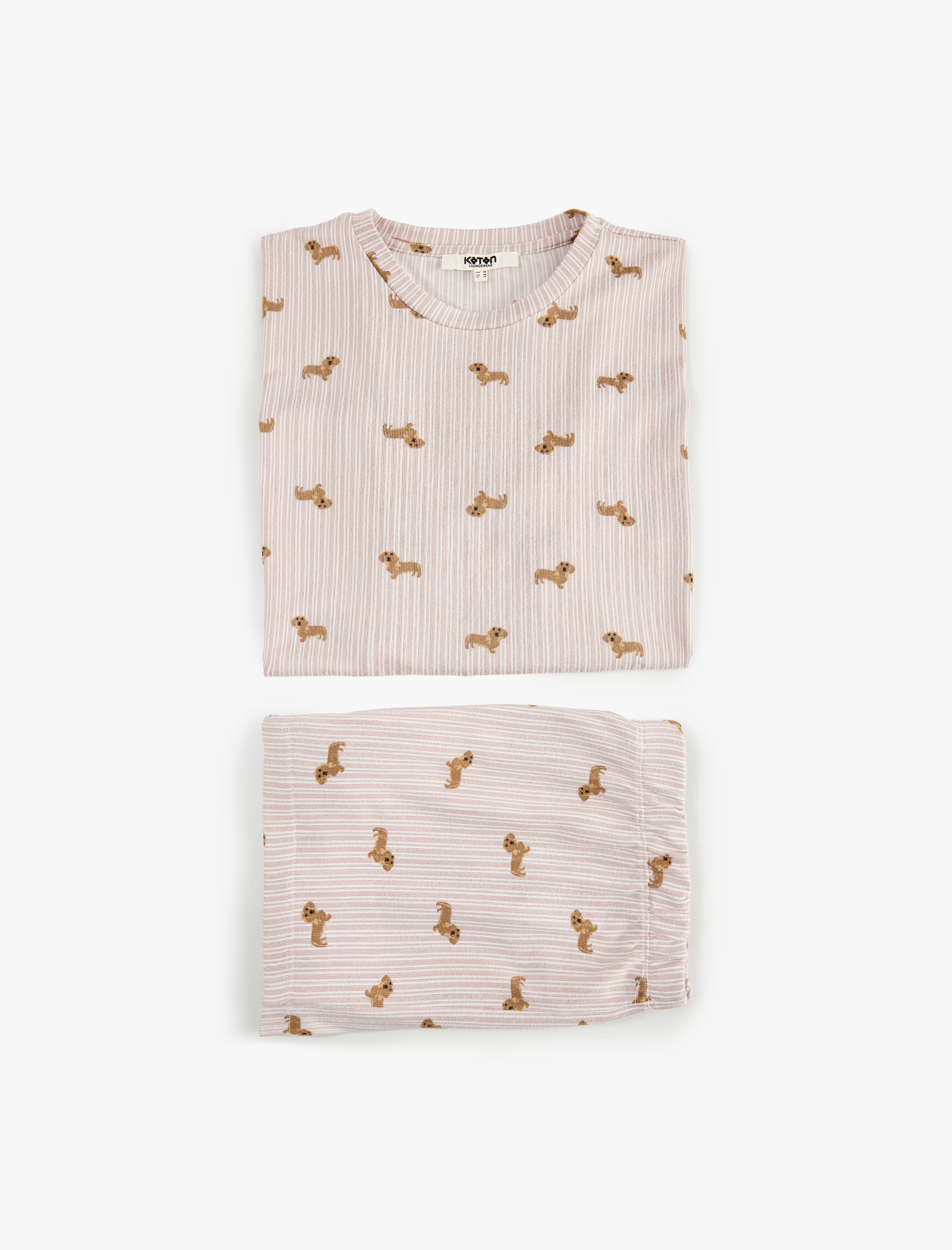 Koton Köpek Baskılı Rahat Kesim Uzun Kollu Şortlu Çizgili Pijama Takımı