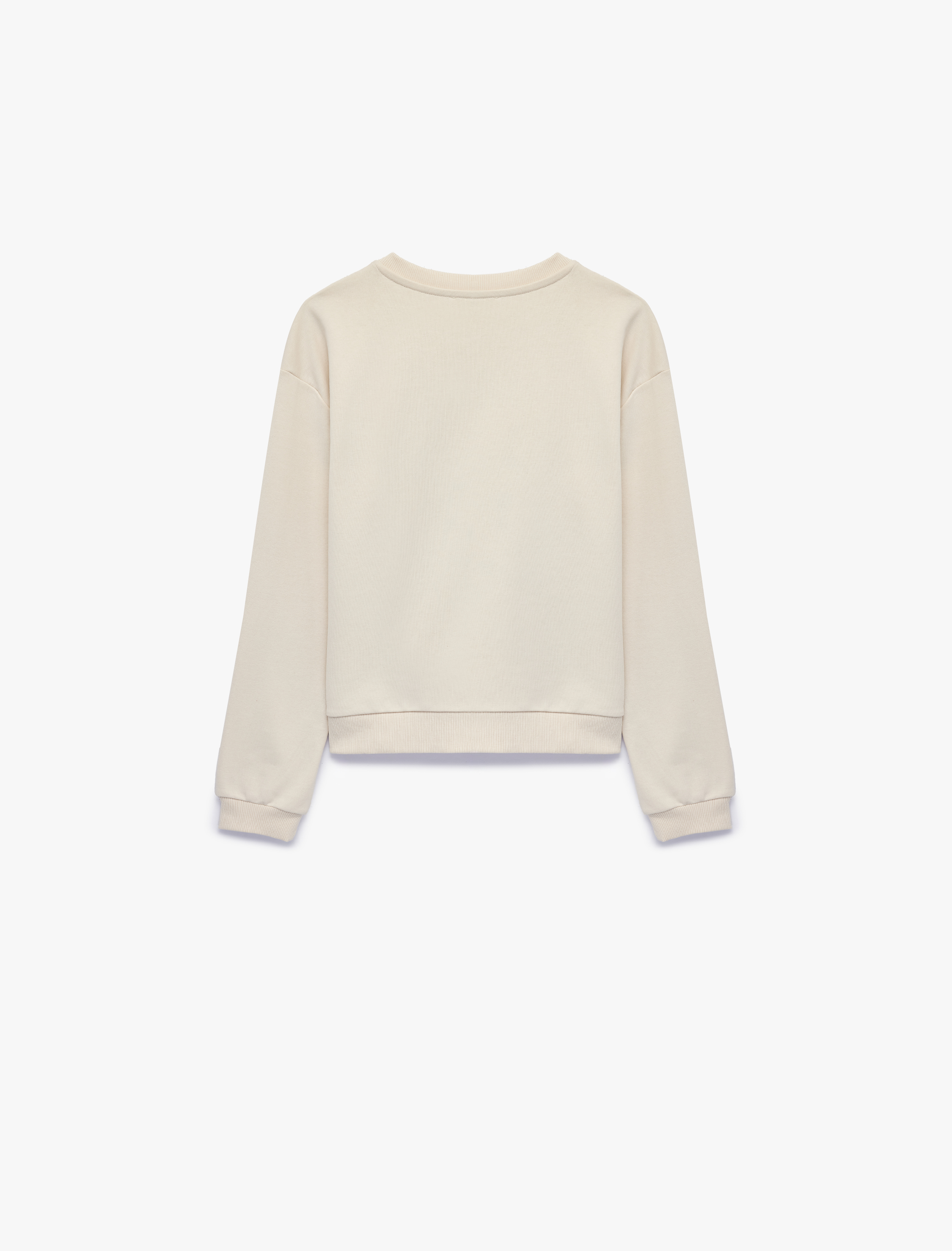  Kız Çocuk Kedi Baskılı Pamuklu Uzun Kollu Bisiklet Yaka Pullu Payetli Sweatshirt