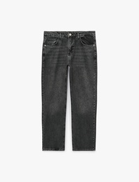 Pamuklu Cepli Vintage Straight Fit Jean Pantolon