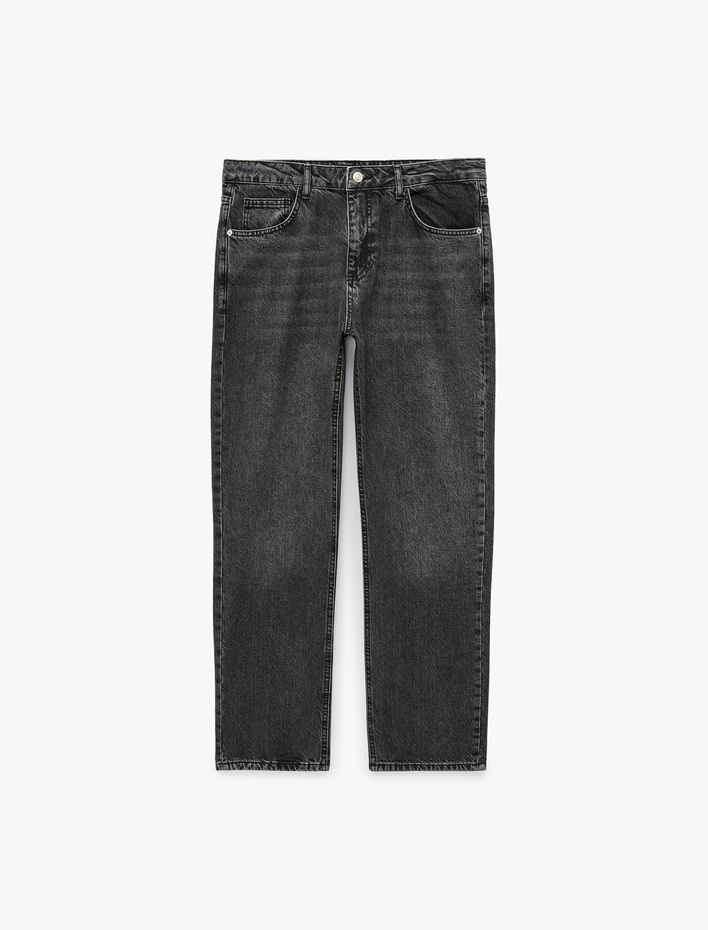  Pamuklu Cepli Vintage Straight Fit Jean Pantolon