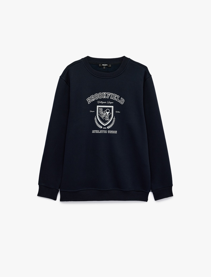  Uzun Kollu Baskılı Üç İplik Şardonlu Bisiklet Yaka Baskılı Sweatshirt