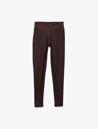 Yüksek Bel Slim Fit Leopar Desenli Spor Tayt