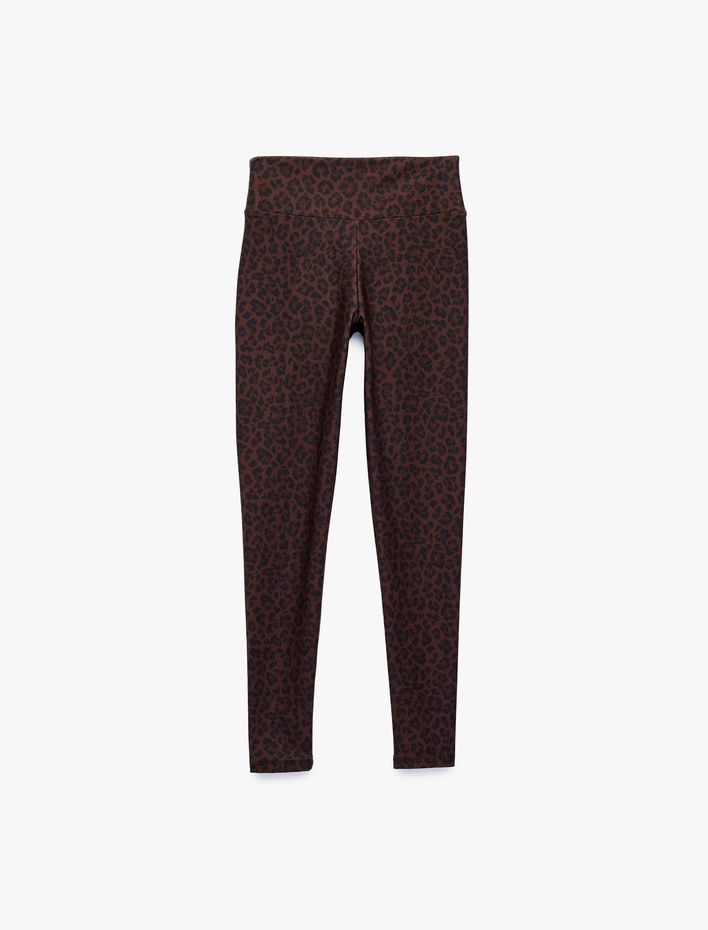  Yüksek Bel Slim Fit Leopar Desenli Spor Tayt