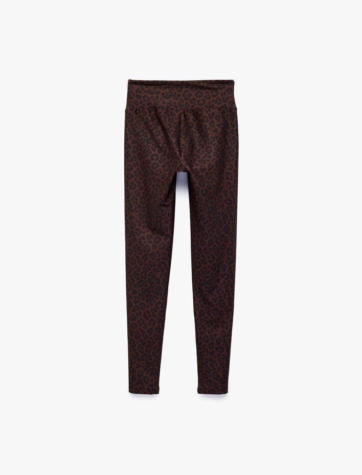  Yüksek Bel Slim Fit Leopar Desenli Spor Tayt