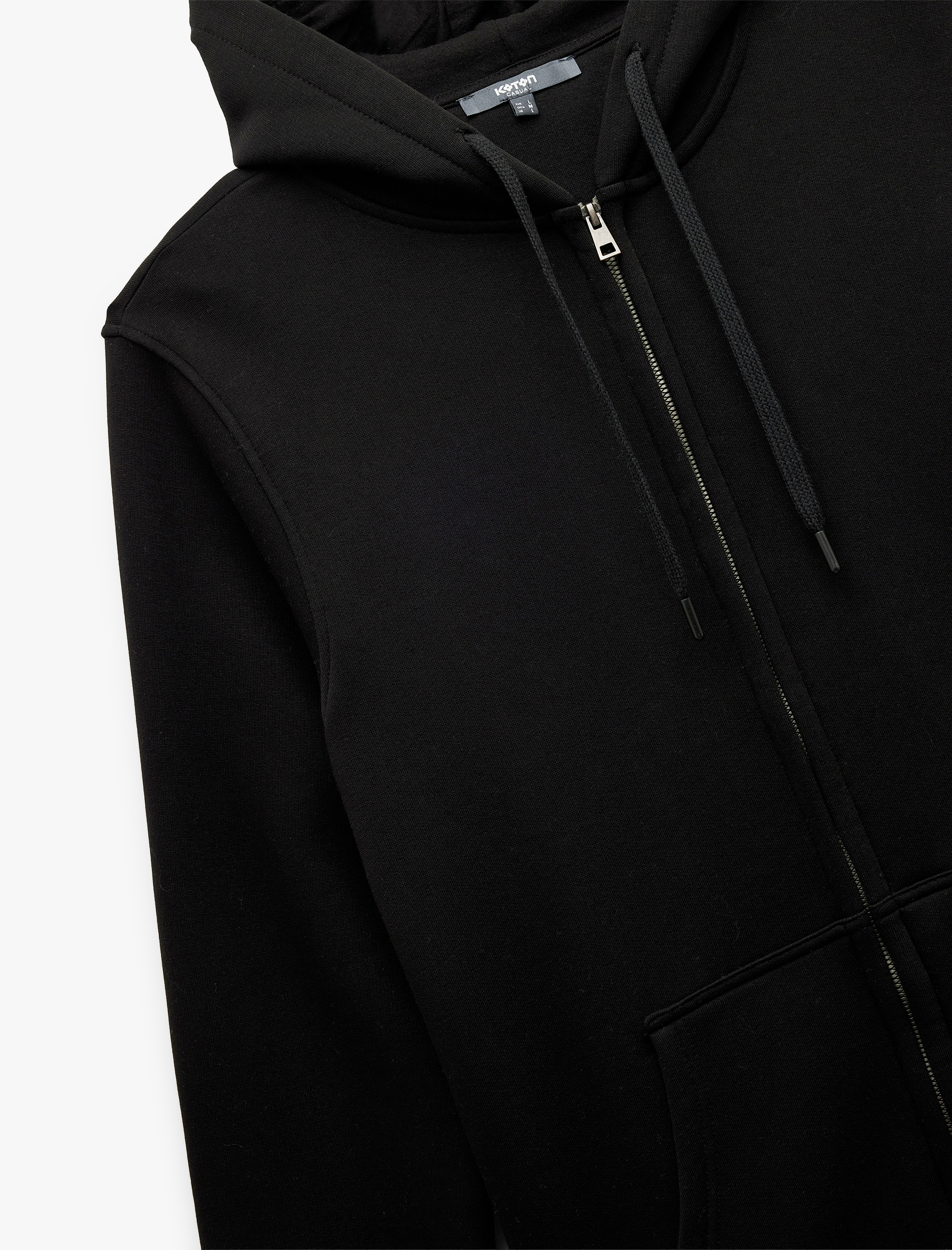Koton Şardonlu Regular Fit Kapüşonlu Fermuarlı Uzun Kollu Kanguru Cepli Sweatshirt görsel 3