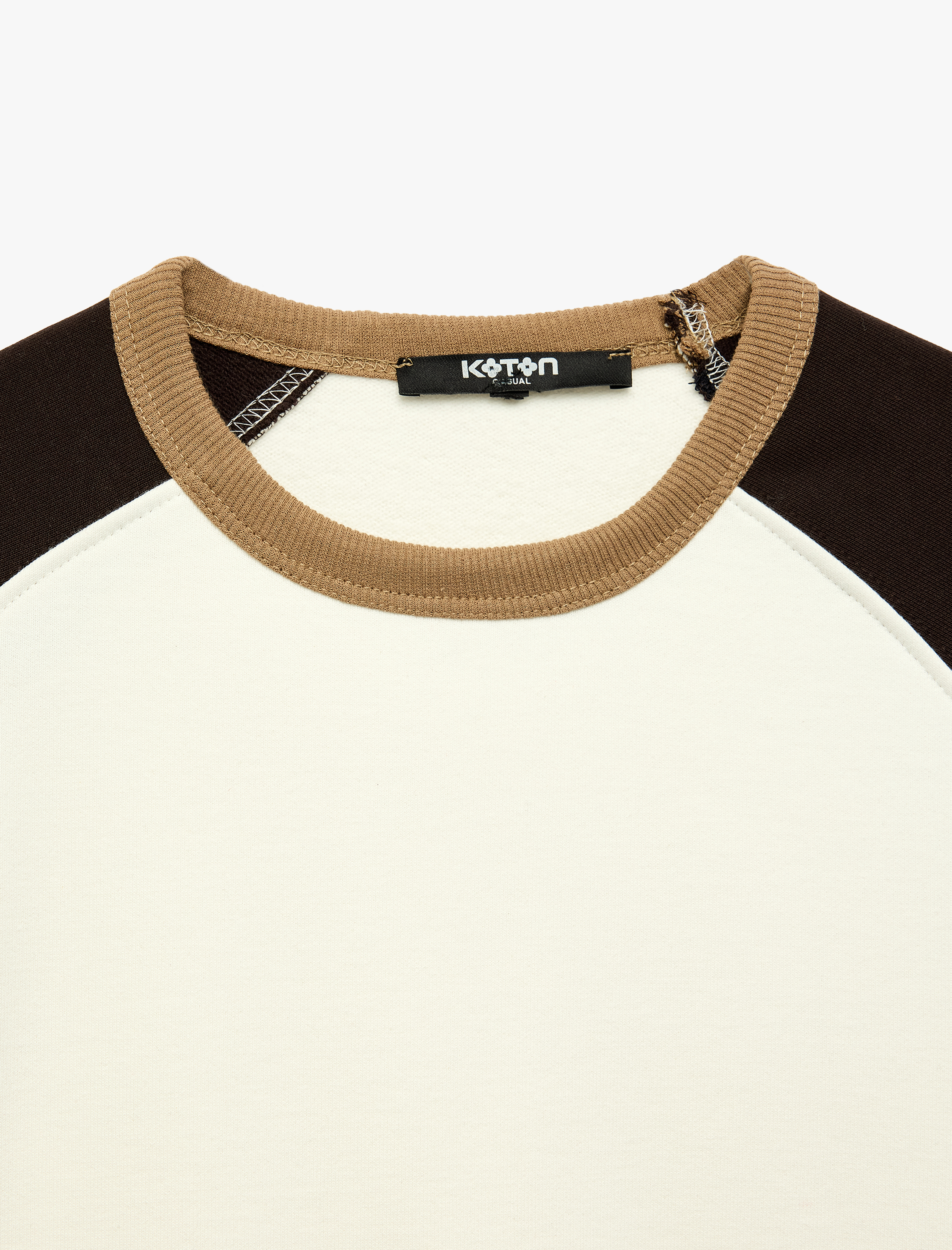   Pamuklu Şardonlu Renk Kontrastlı Bisiklet Yaka Uzun Reglan Kollu Sweatshirt