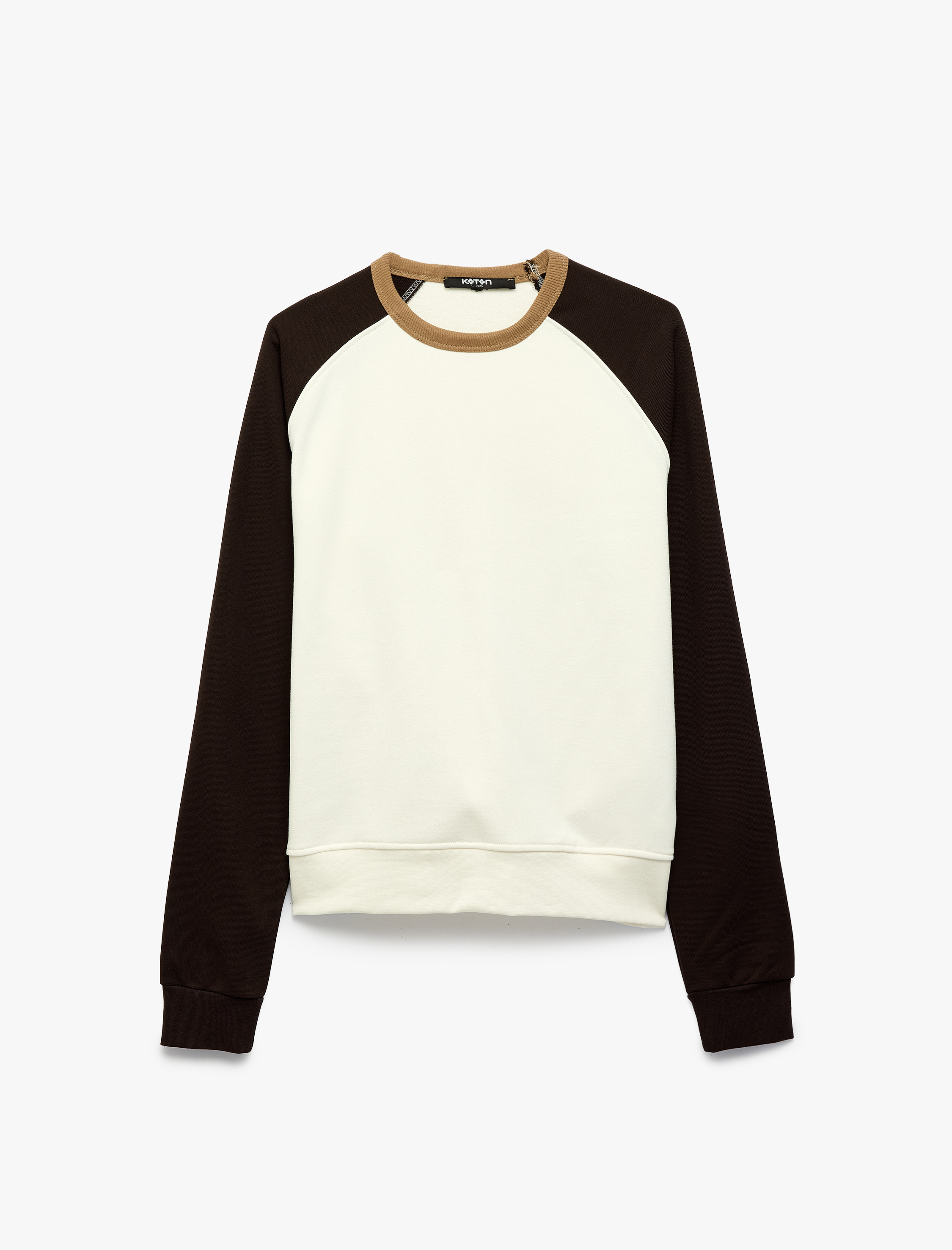   Pamuklu Şardonlu Renk Kontrastlı Bisiklet Yaka Uzun Reglan Kollu Sweatshirt