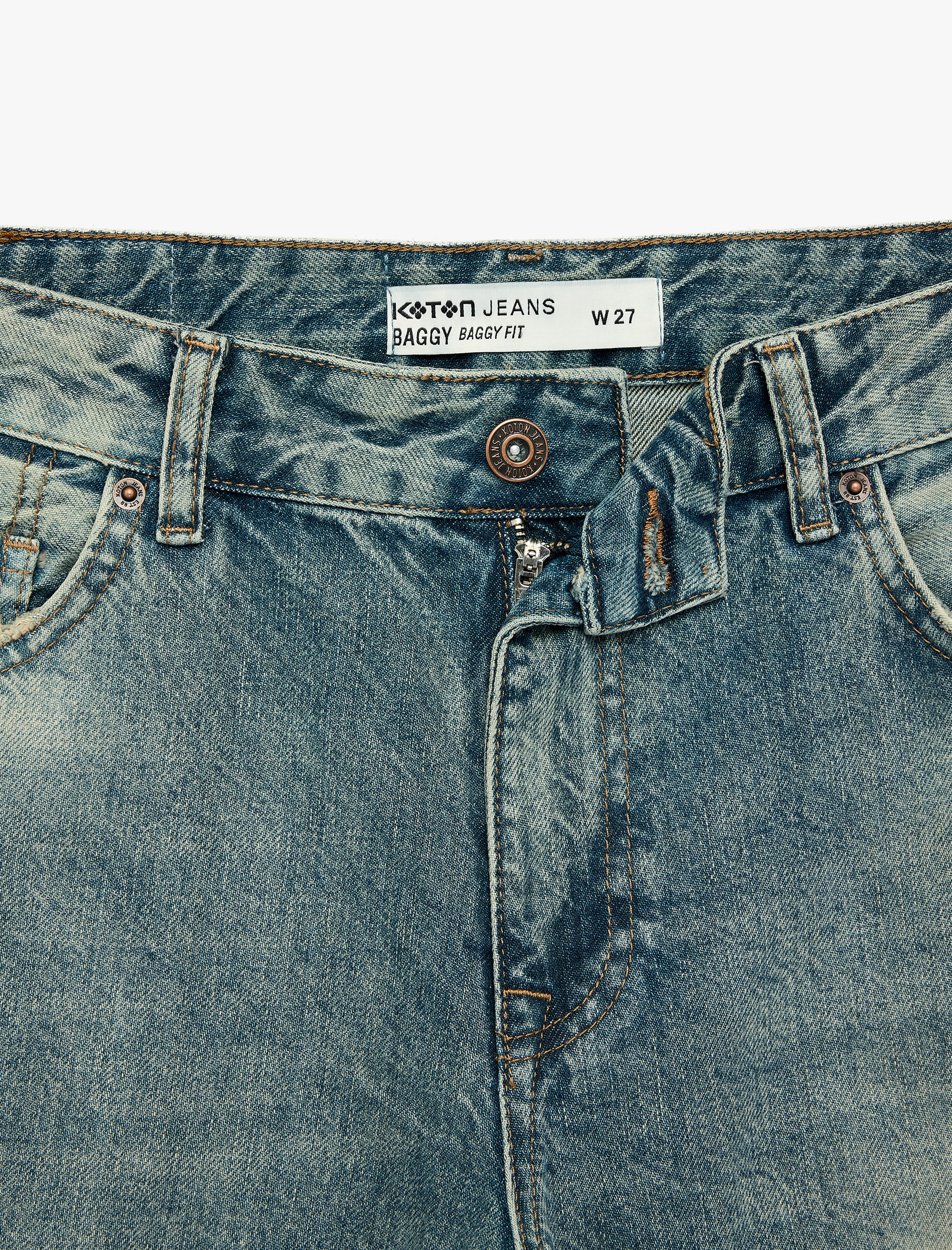Koton Pamuklu Cepli Düşük Bel Düz Paça Baggy Denim Pantolon - Baggy Jeans görsel 4