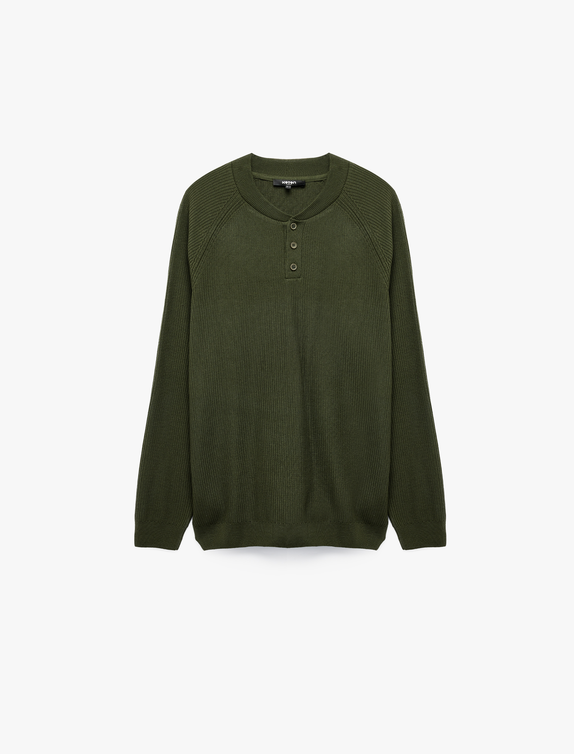   Regular Fit Düğmeli Uzun Kollu Henley Yaka Triko Kazak