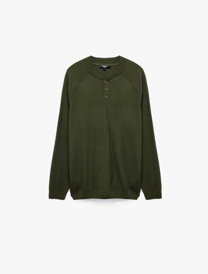  Regular Fit Düğmeli Uzun Kollu Henley Yaka Triko Kazak