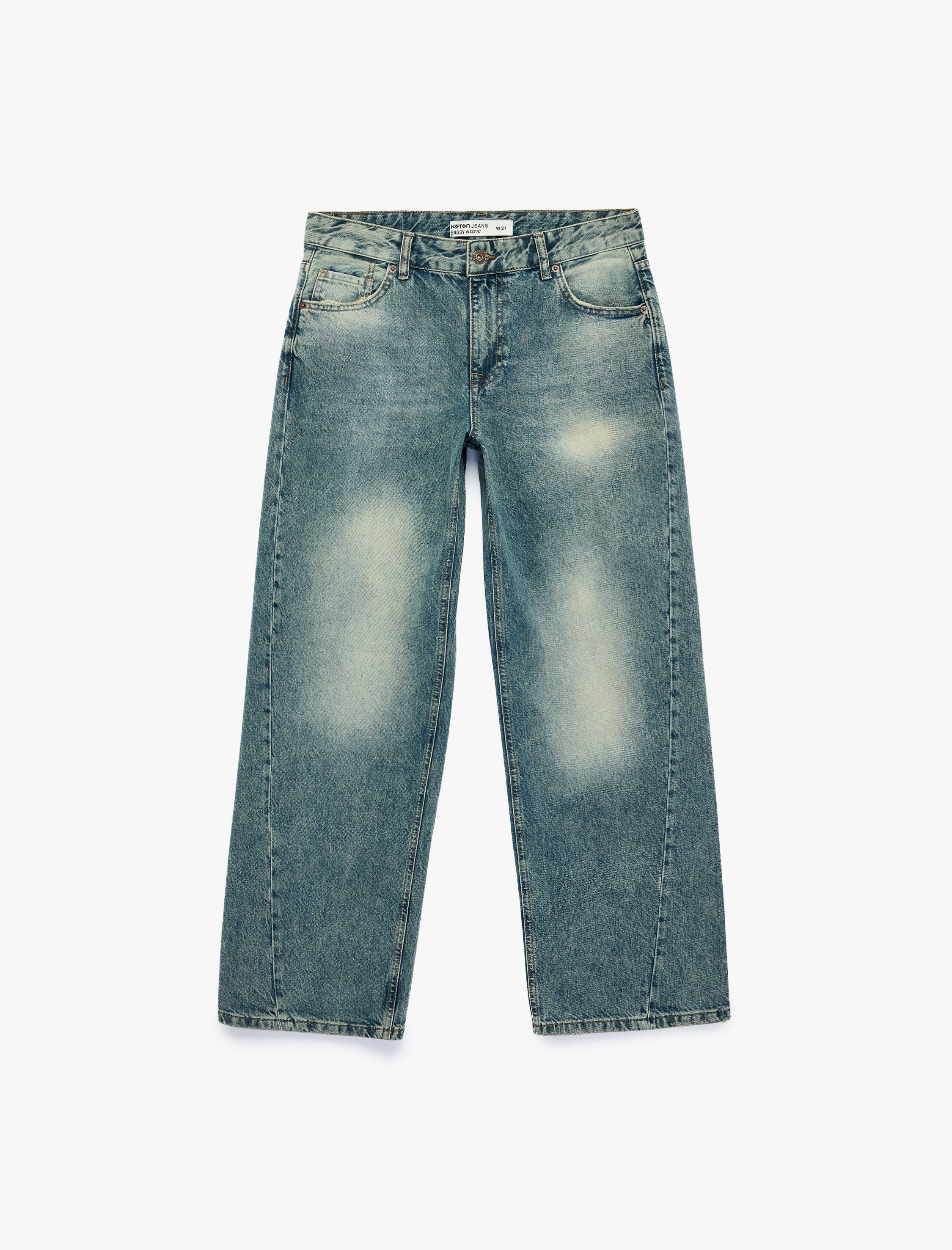Koton Pamuklu Cepli Düşük Bel Düz Paça Baggy Denim Pantolon - Baggy Jeans