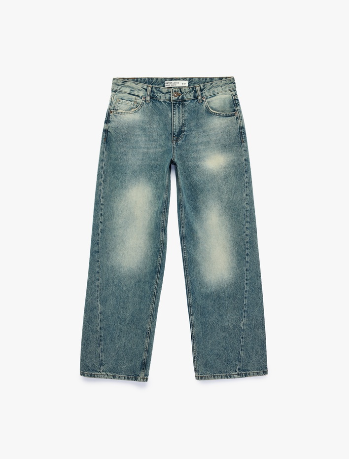  Pamuklu Cepli Düşük Bel Düz Paça Baggy Denim Pantolon - Baggy Jeans