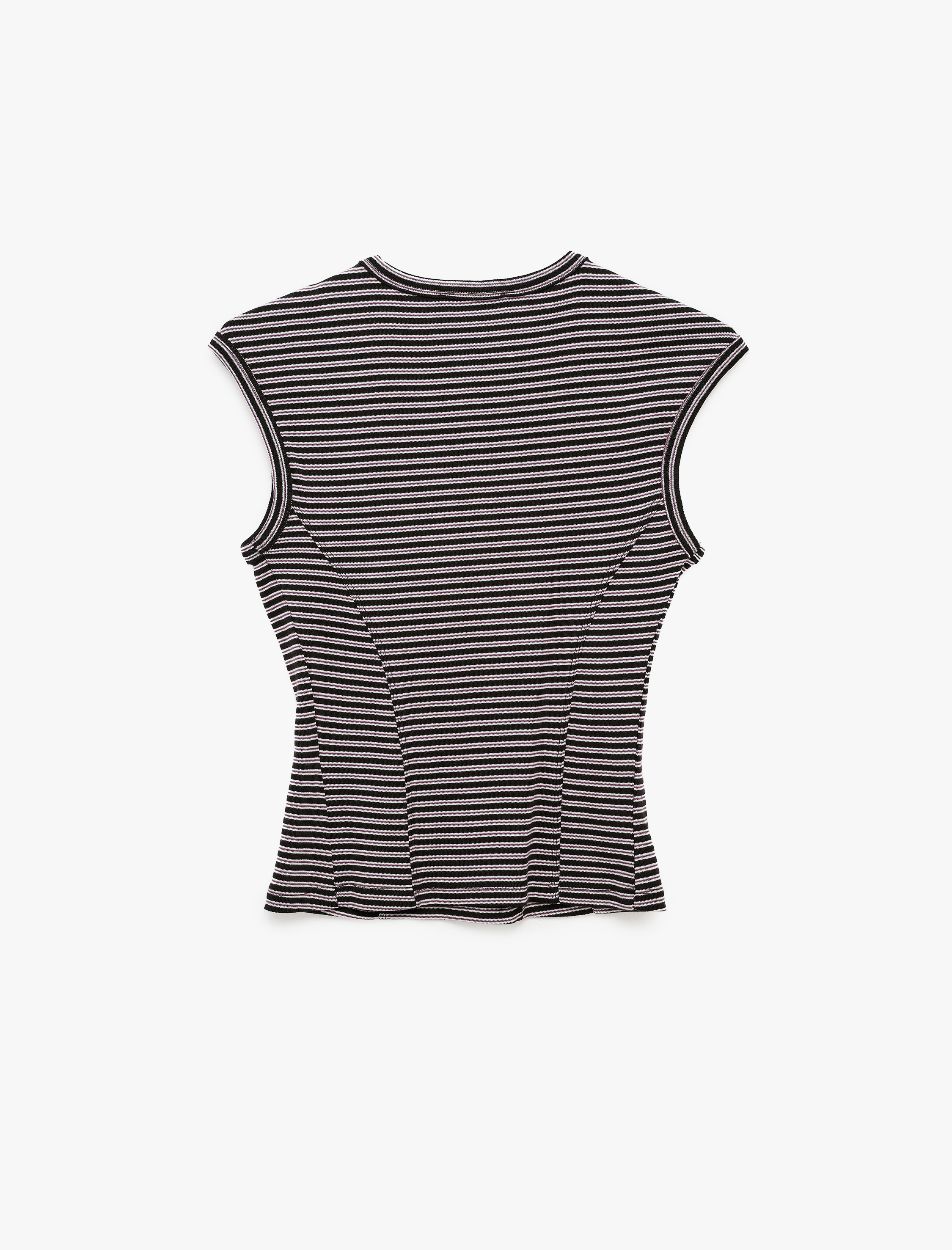 Koton Slim Fit Pamuklu Ribana Bisiklet Yaka Kolsuz Çizgili Tişört görsel 2