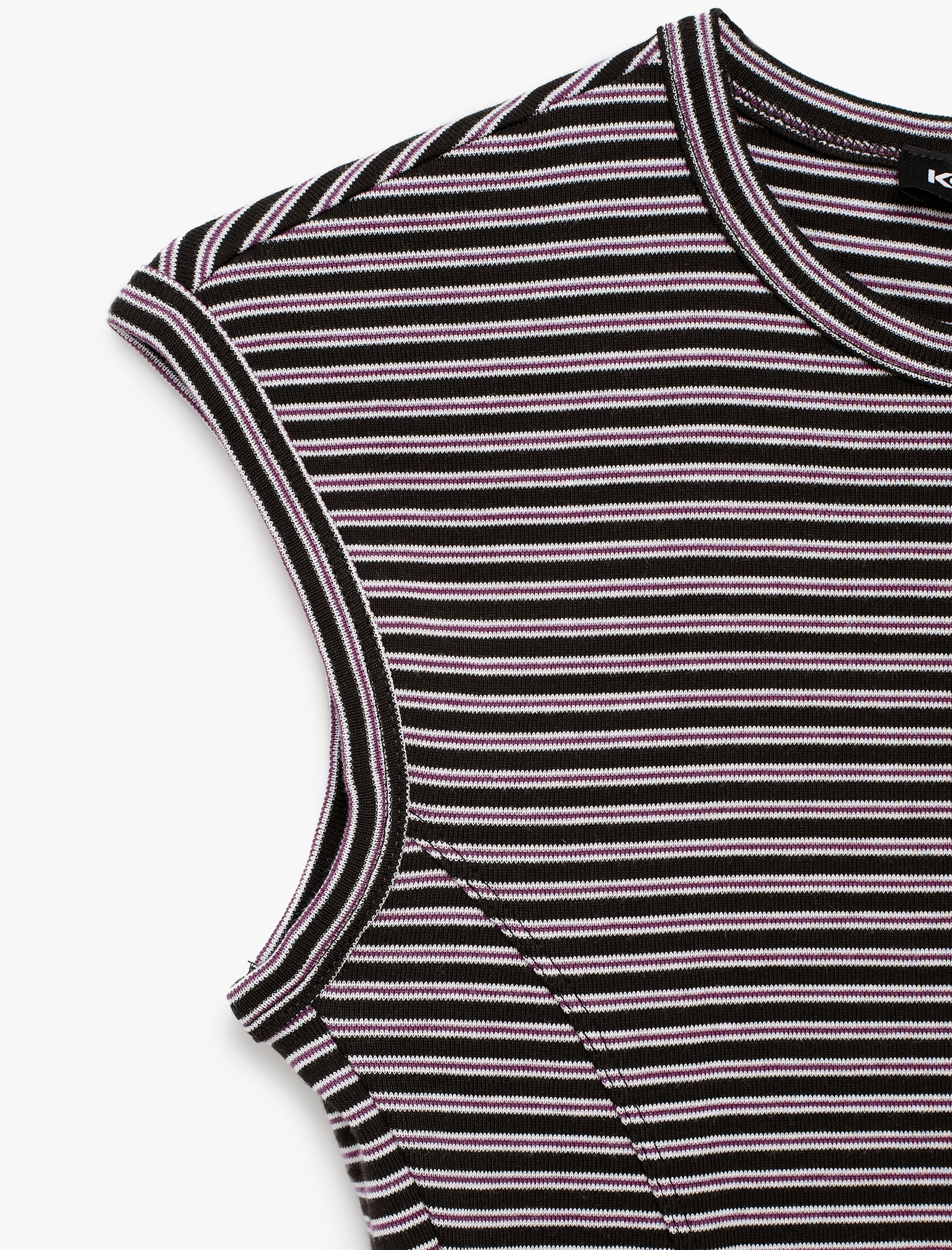 Koton Slim Fit Pamuklu Ribana Bisiklet Yaka Kolsuz Çizgili Tişört görsel 3
