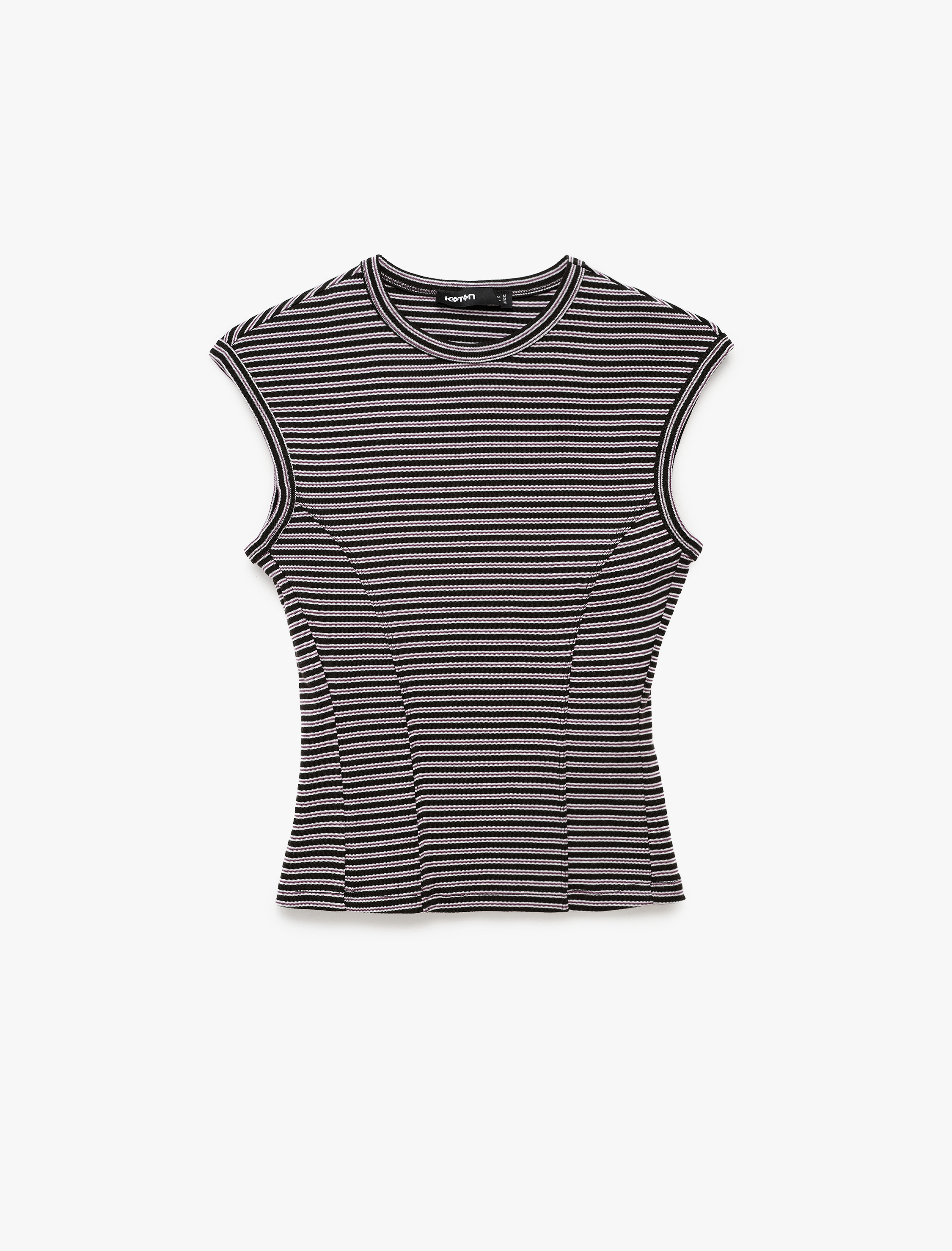Koton Slim Fit Pamuklu Ribana Bisiklet Yaka Kolsuz Çizgili Tişört